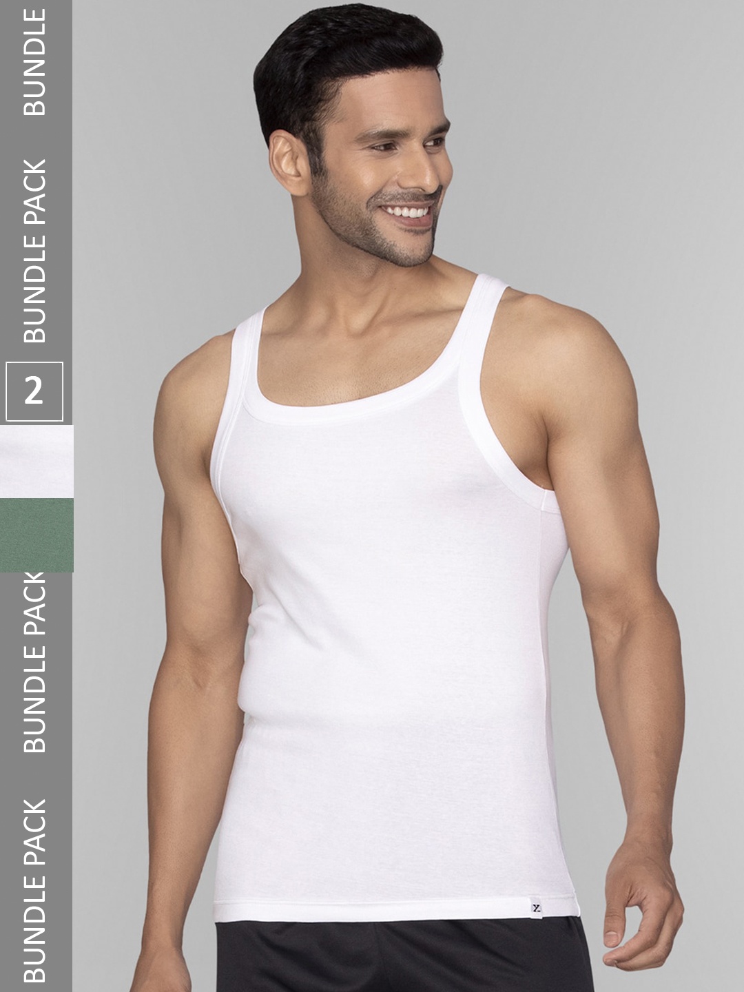 

XYXX Men Pack of 2 Solid Pace Super Combed Cotton Square Neck Gym Vest, Green