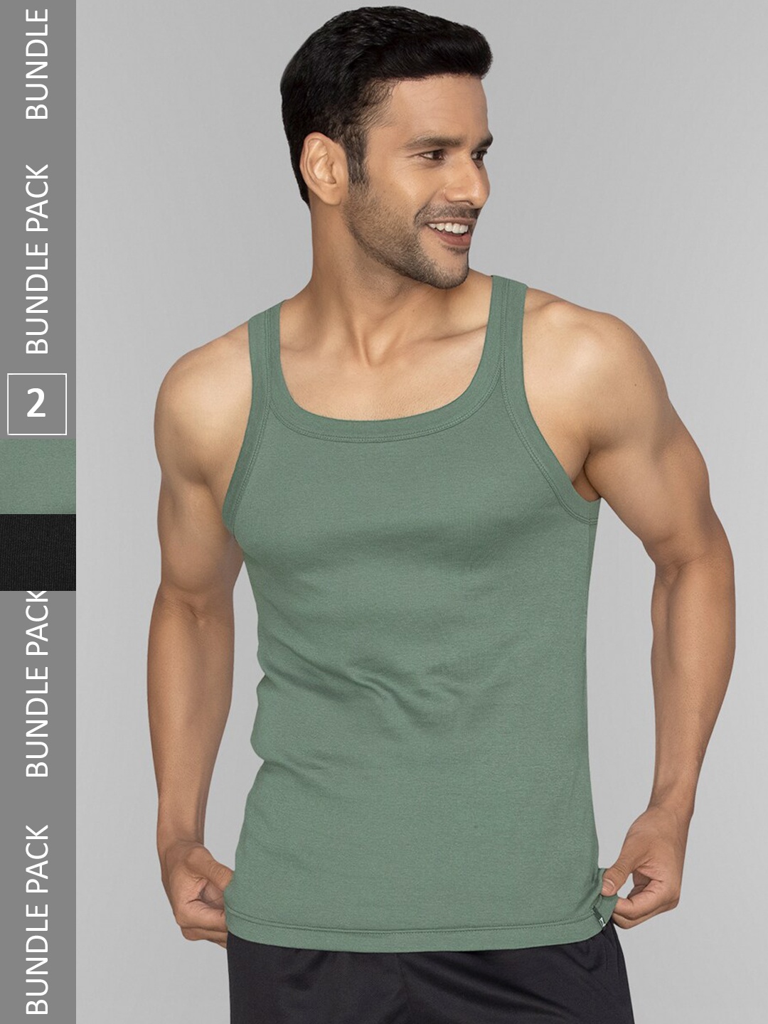 

XYXX Men Pack of 2 Solid Pace Super Combed Cotton Square Neck Gym Vest, Black