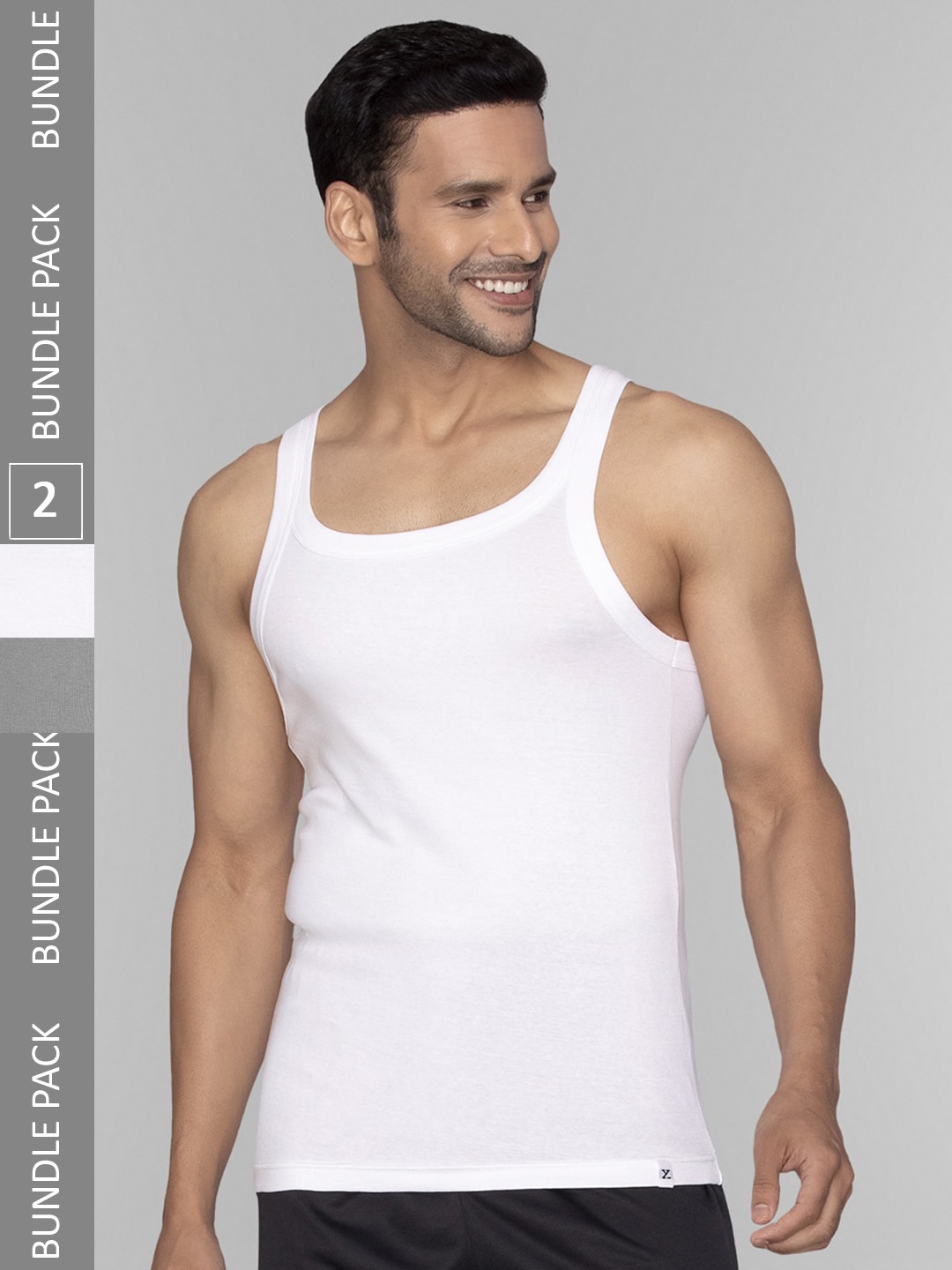 

XYXX Men Pack of 2 Solid Pace Super Combed Cotton Square Neck Gym Vest, White