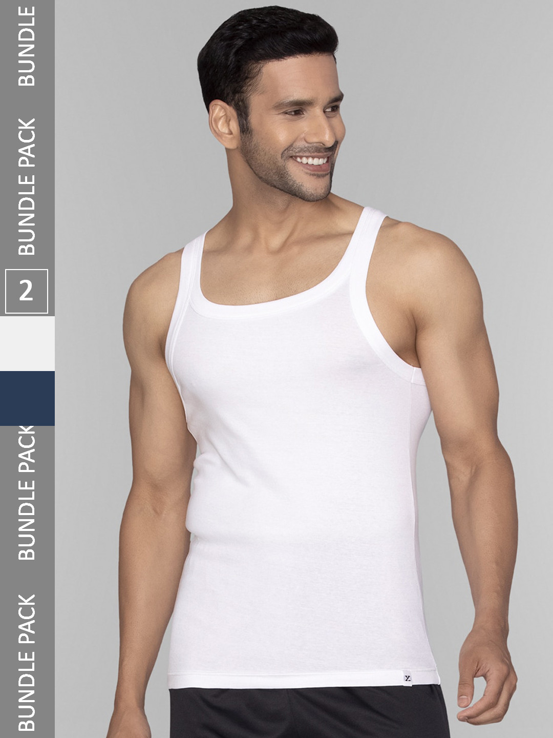 

XYXX Men Pack of 2 Solid Pace Super Combed Cotton Square Neck Gym Vest, White