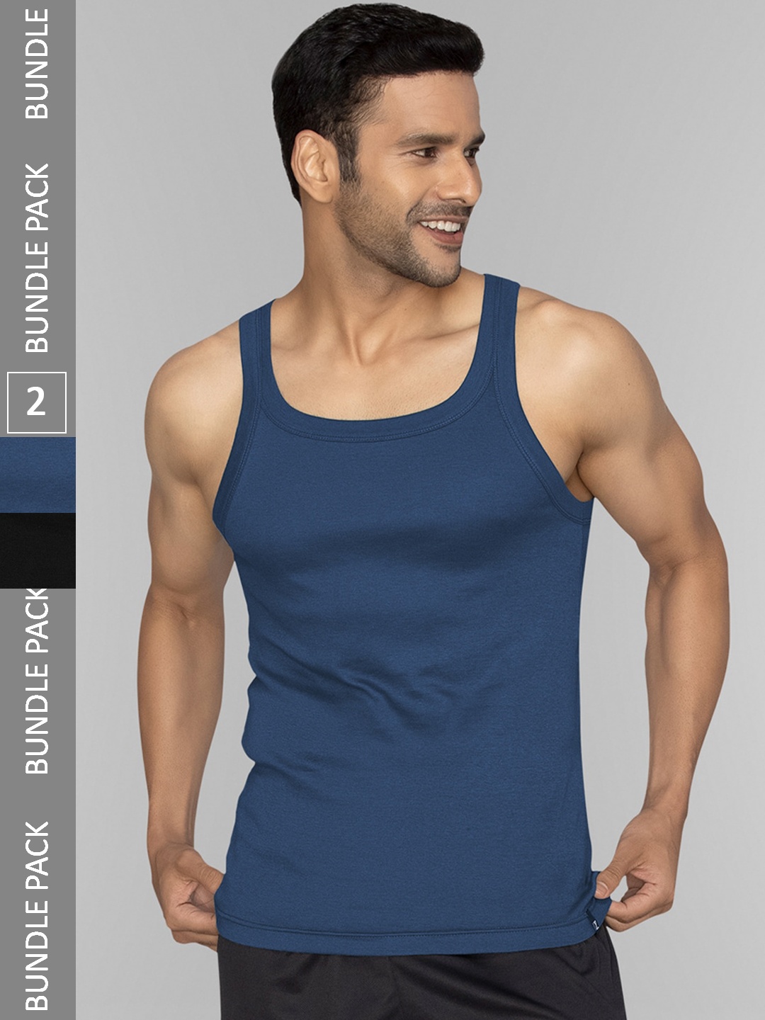 

XYXX Men Pack of 2 Solid Pace Super Combed Cotton Square Neck Gym Vest, Blue