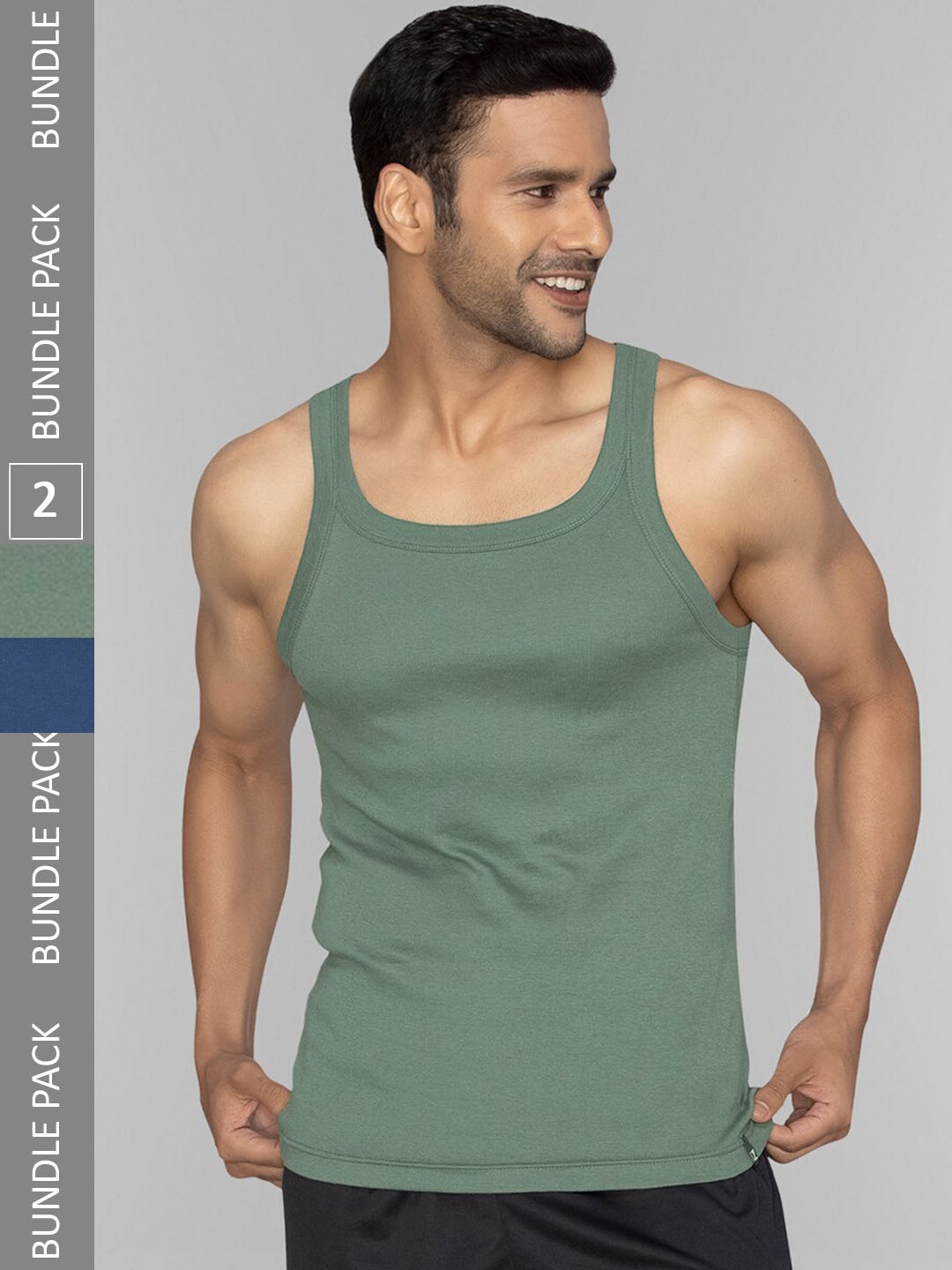 

XYXX Men Pack of 2 Solid Pace Super Combed Cotton Square Neck Gym Vest, Green