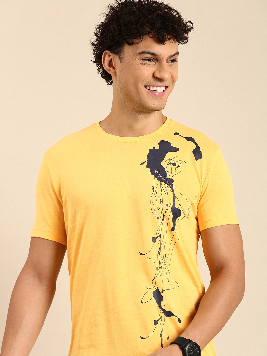

Being Human Graphic Printed Pure Cotton T-shirt, Yellow
