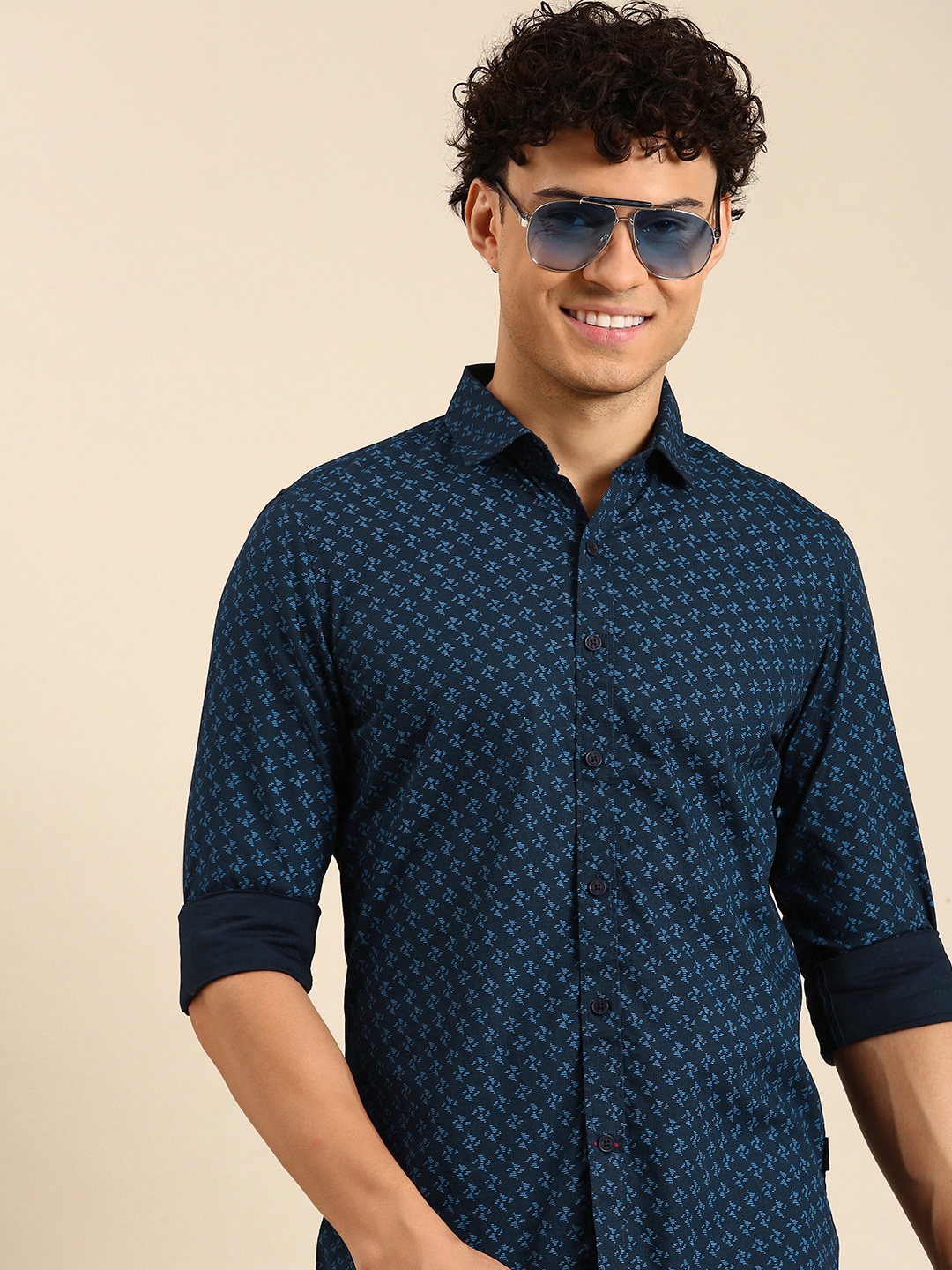 

Being Human Slim Fit Geometric Printed Pure Cotton Casual Shirt, Blue