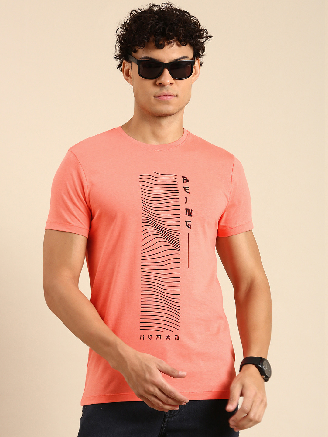 

Being Human Brand Logo Printed Pure Cotton T-shirt, Coral