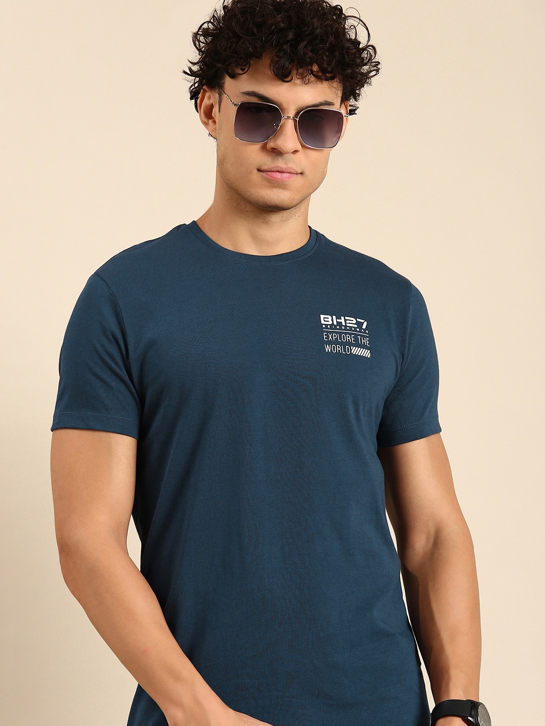 

Being Human Solid Pure Cotton T-shirt, Navy blue