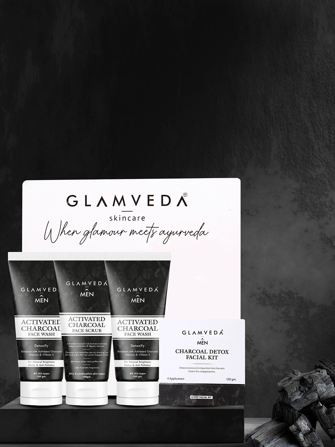 

GLAMVEDA Men 4-Step Activated Charcoal Combo, Black