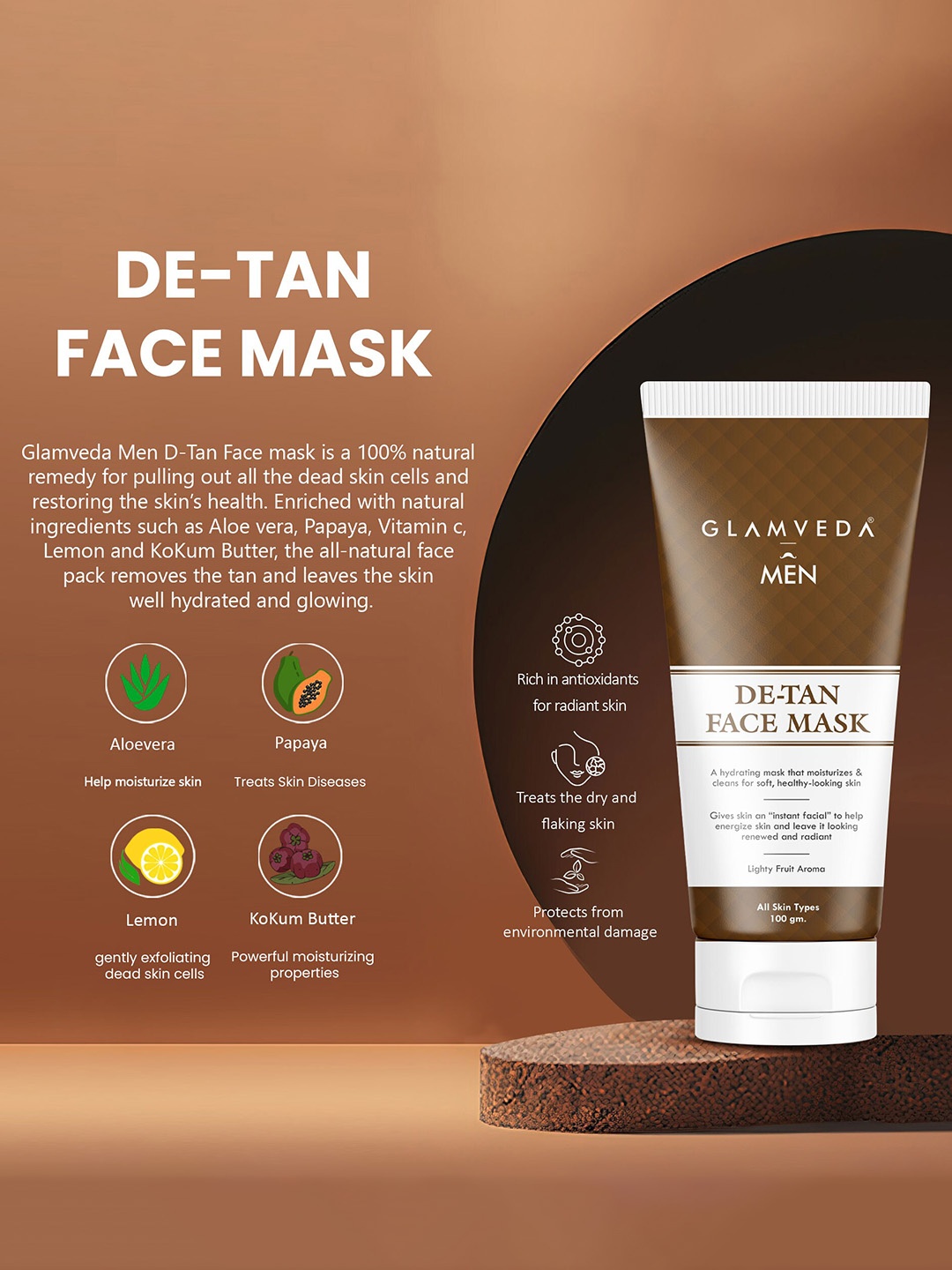 

GLAMVEDA Men De-Tan 4-Step Daily Skincare Routine Set, Brown