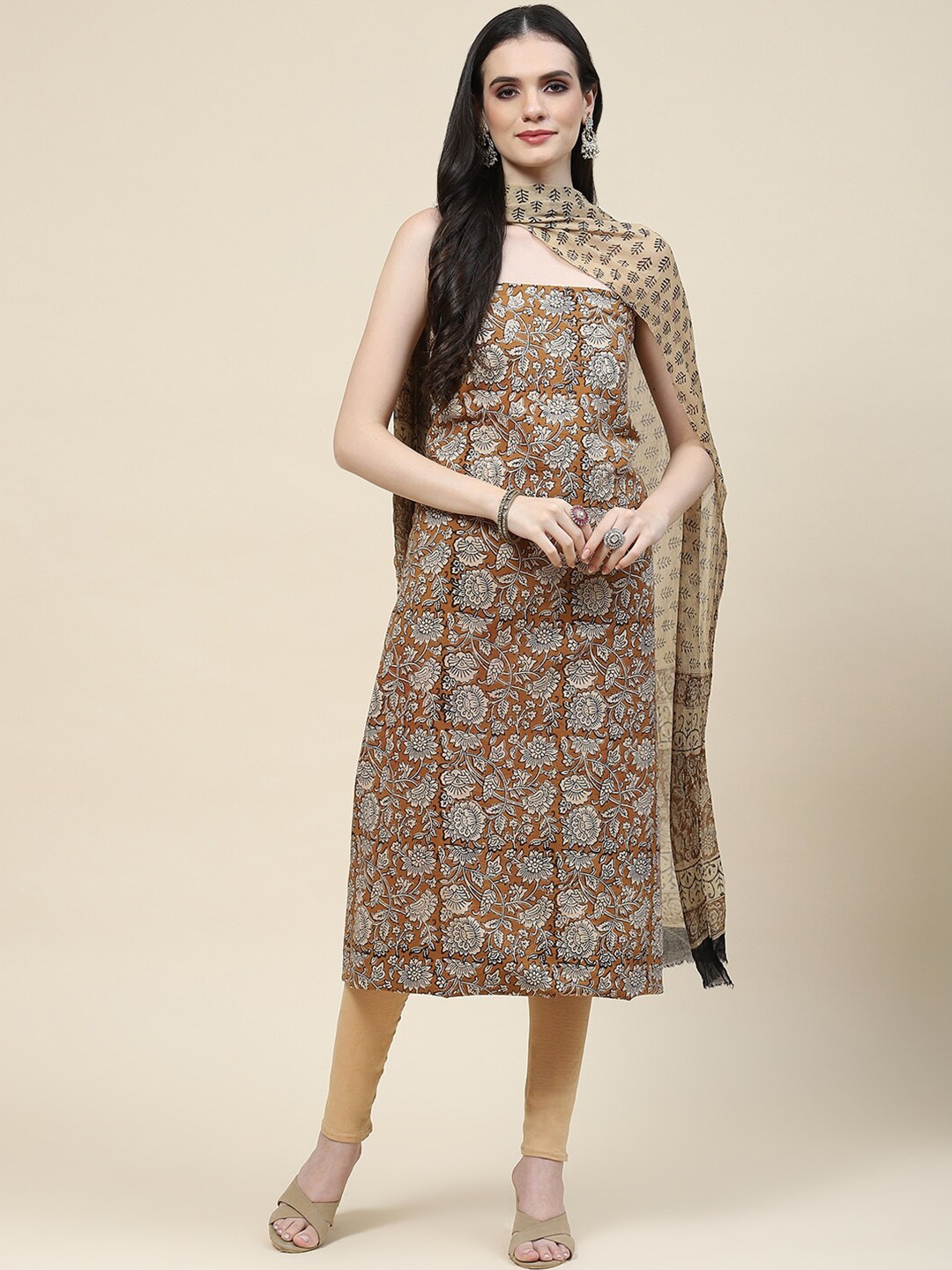 

Meena Bazaar Ethnic Motifs Printed Unstitched Dress Material, Mustard