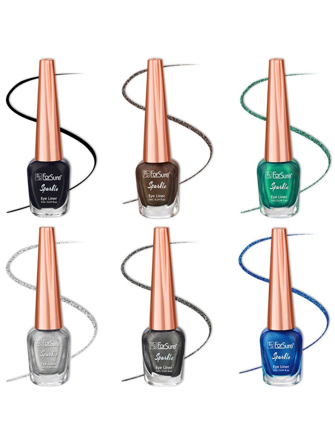 

ForSure Set of 6 Sparkle Shine Glitter Liquid Eyeliners 7 ml Each - 01, 02, 03, 05, 06, 07, Multi