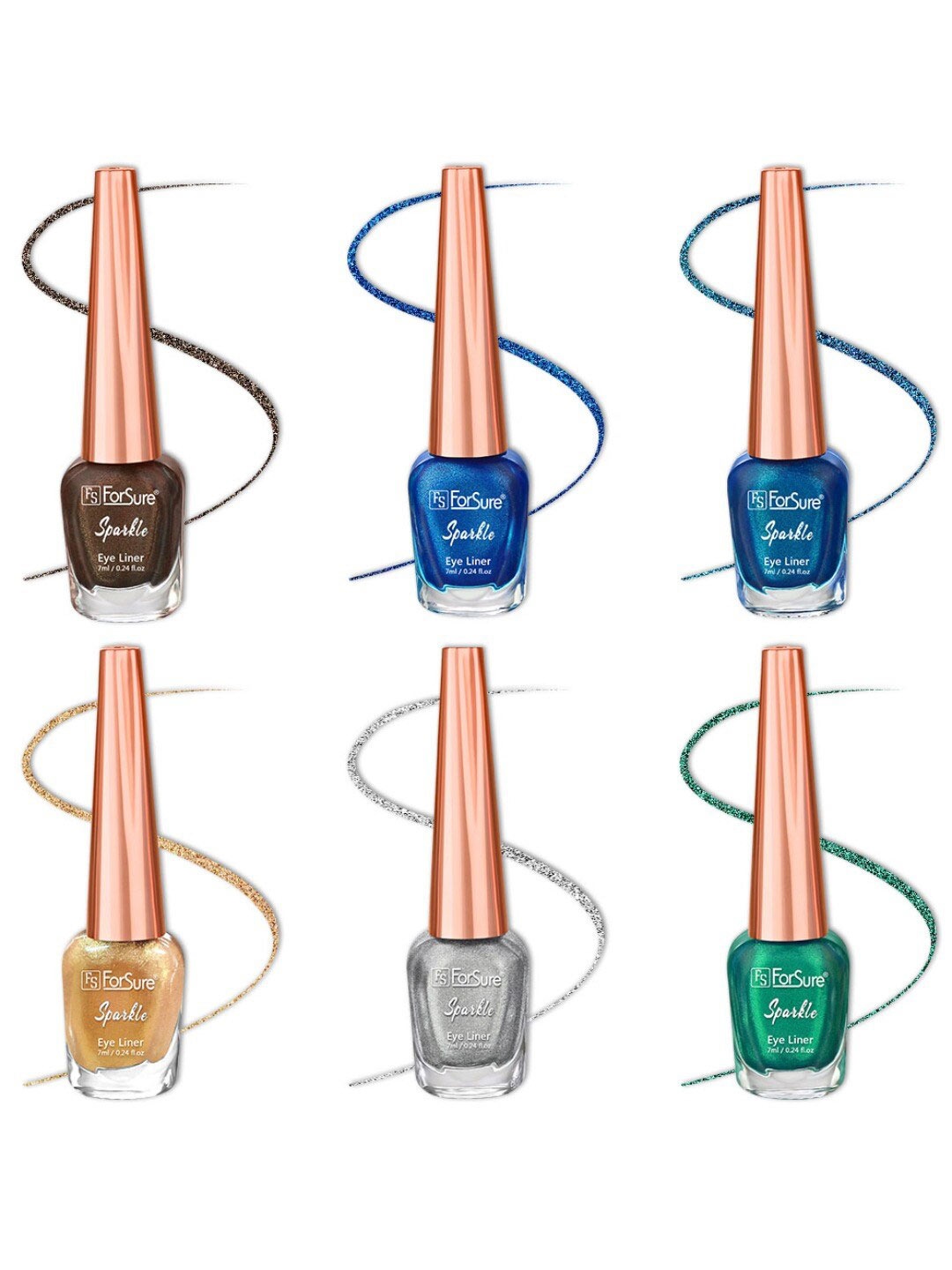 

ForSure Set of 6 Sparkle Shine Glitter Liquid Eyeliners 7 ml Each - 03, 04, 05, 06, 07, 08, Multi