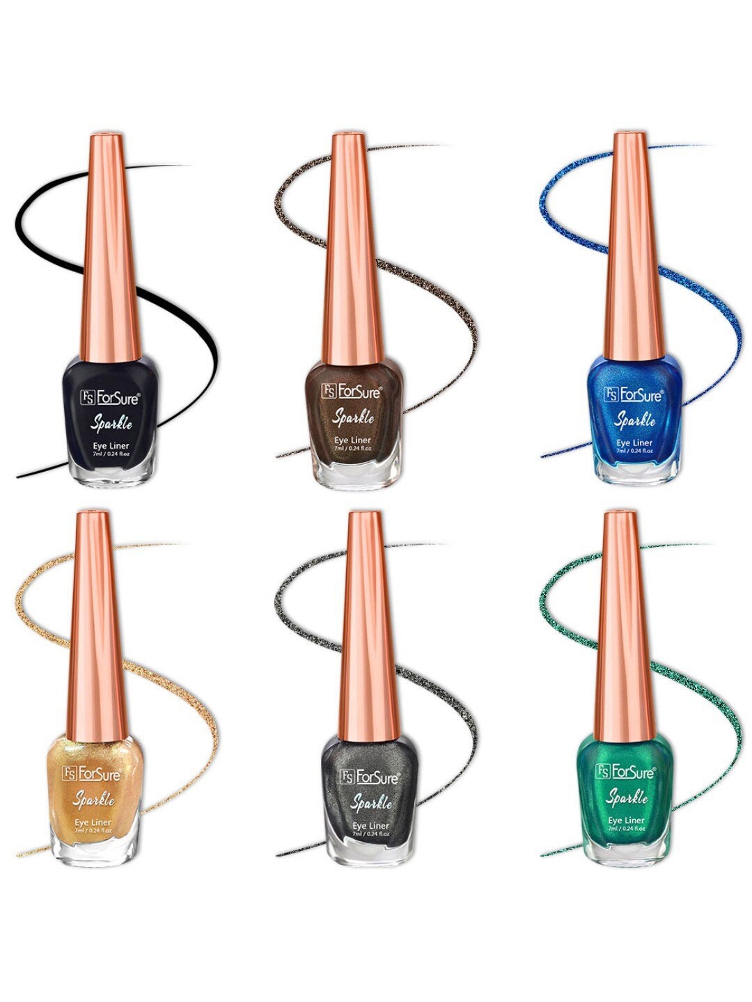 

ForSure Set of 6 Sparkle Shine Glitter Liquid Eyeliners 7 ml Each - 01, 02, 03, 04, 06, 07, Multi