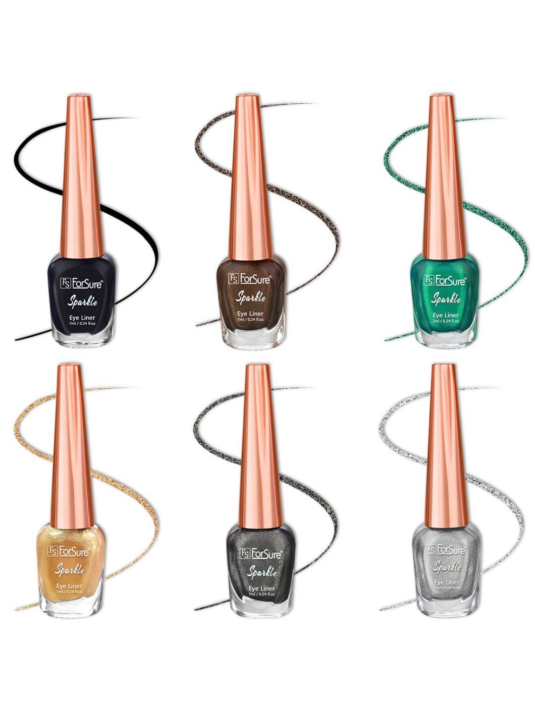 

ForSure Set of 6 Sparkle Shine Glitter Liquid Eyeliners 7 ml Each - 01, 02, 03, 04, 05, 06, Multi