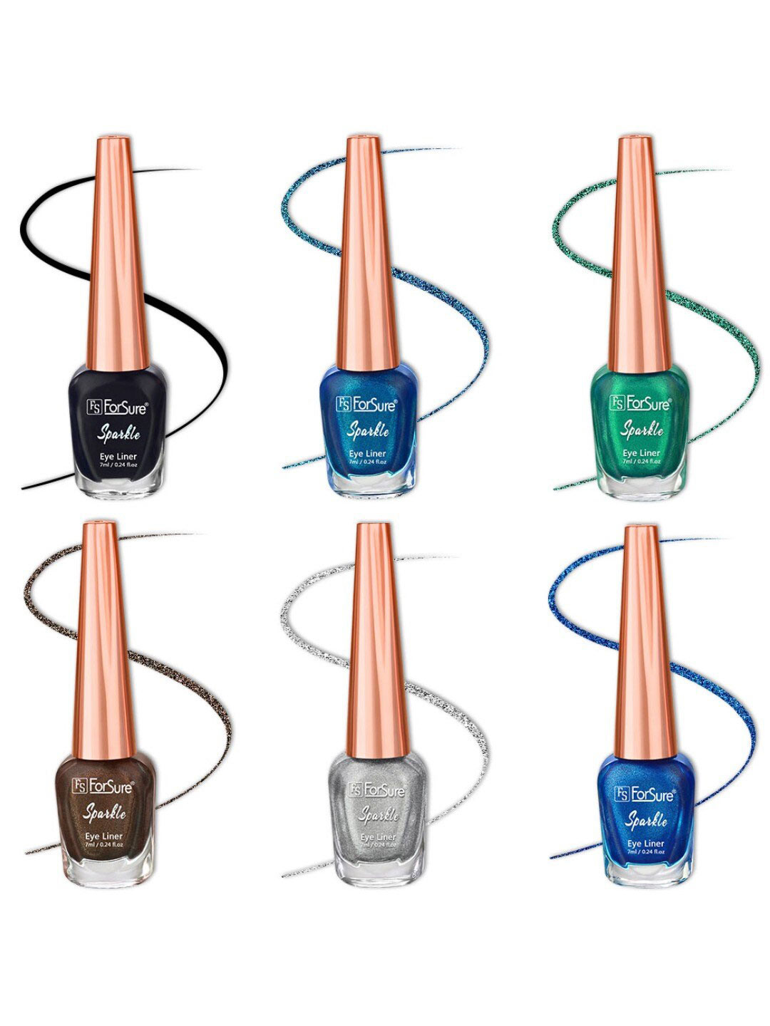 

ForSure Set of 6 Sparkle Shine Glitter Liquid Eyeliners 7 ml Each - 01, 03, 05, 06, 07, 08, Multi