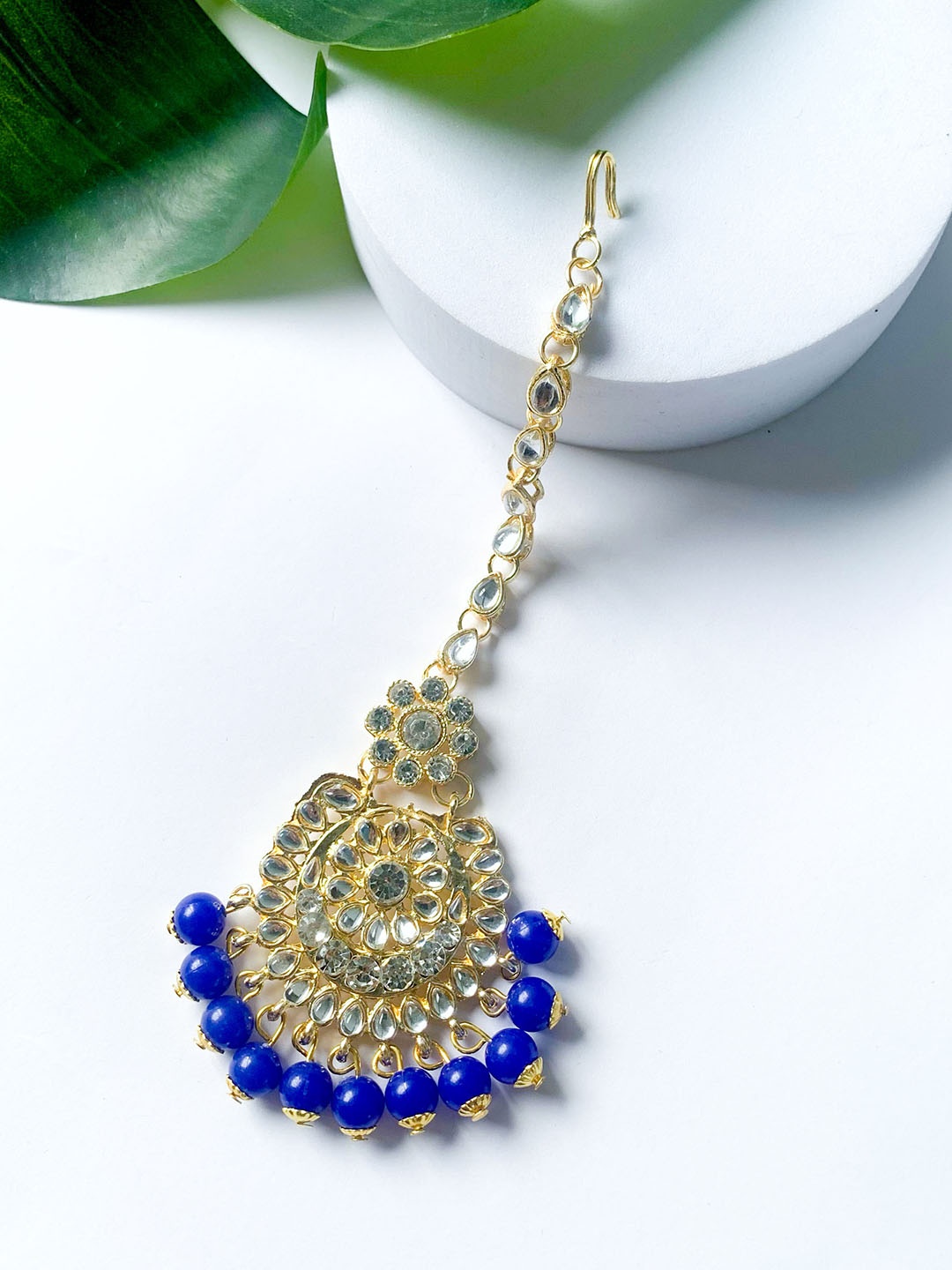 

I Jewels Gold-Plated Kundan-Studded & Pearls-Beaded Maang Tikka