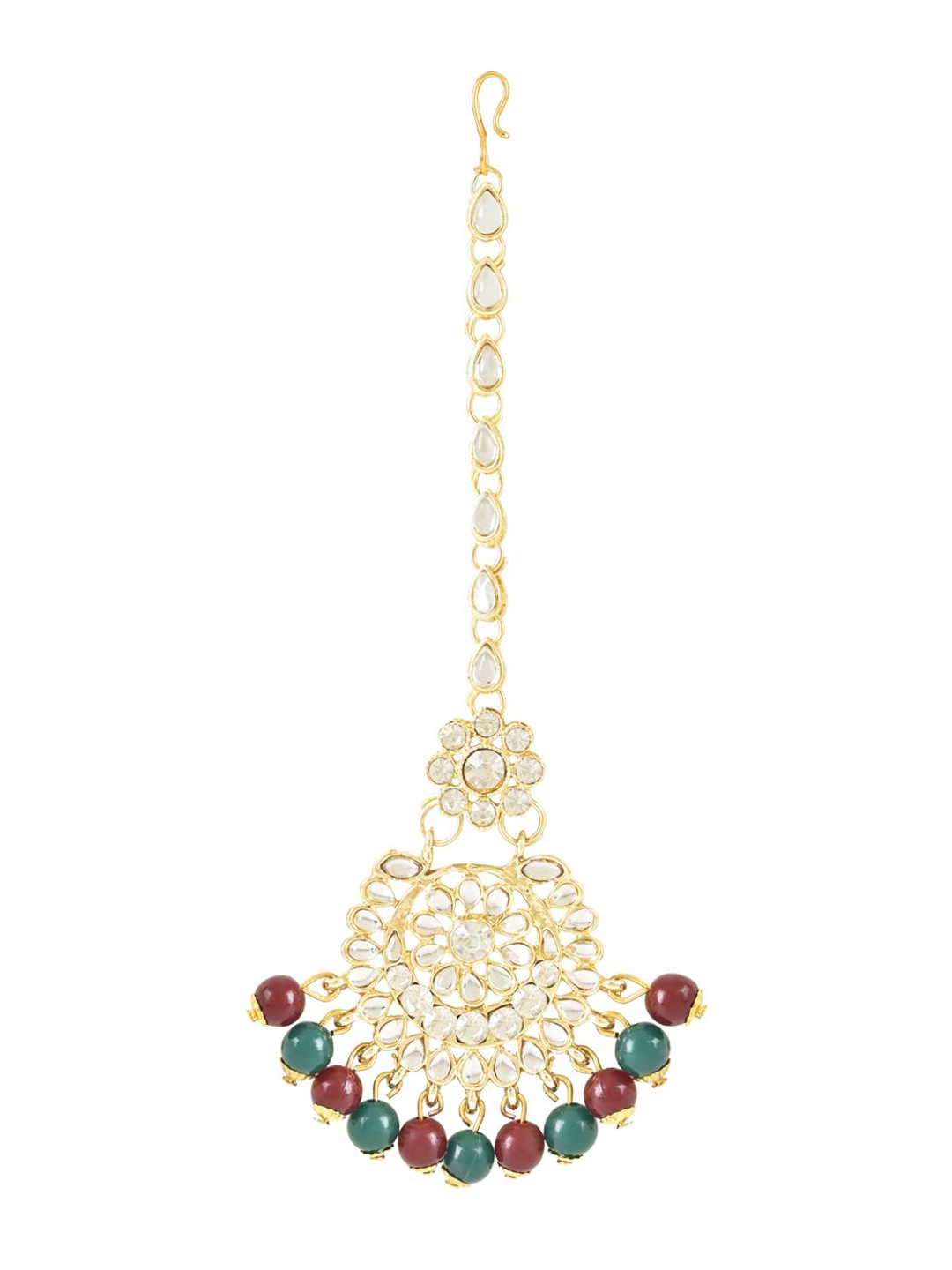 

I Jewels Gold Plated Kundan-Studded & Beaded Maang Tikka