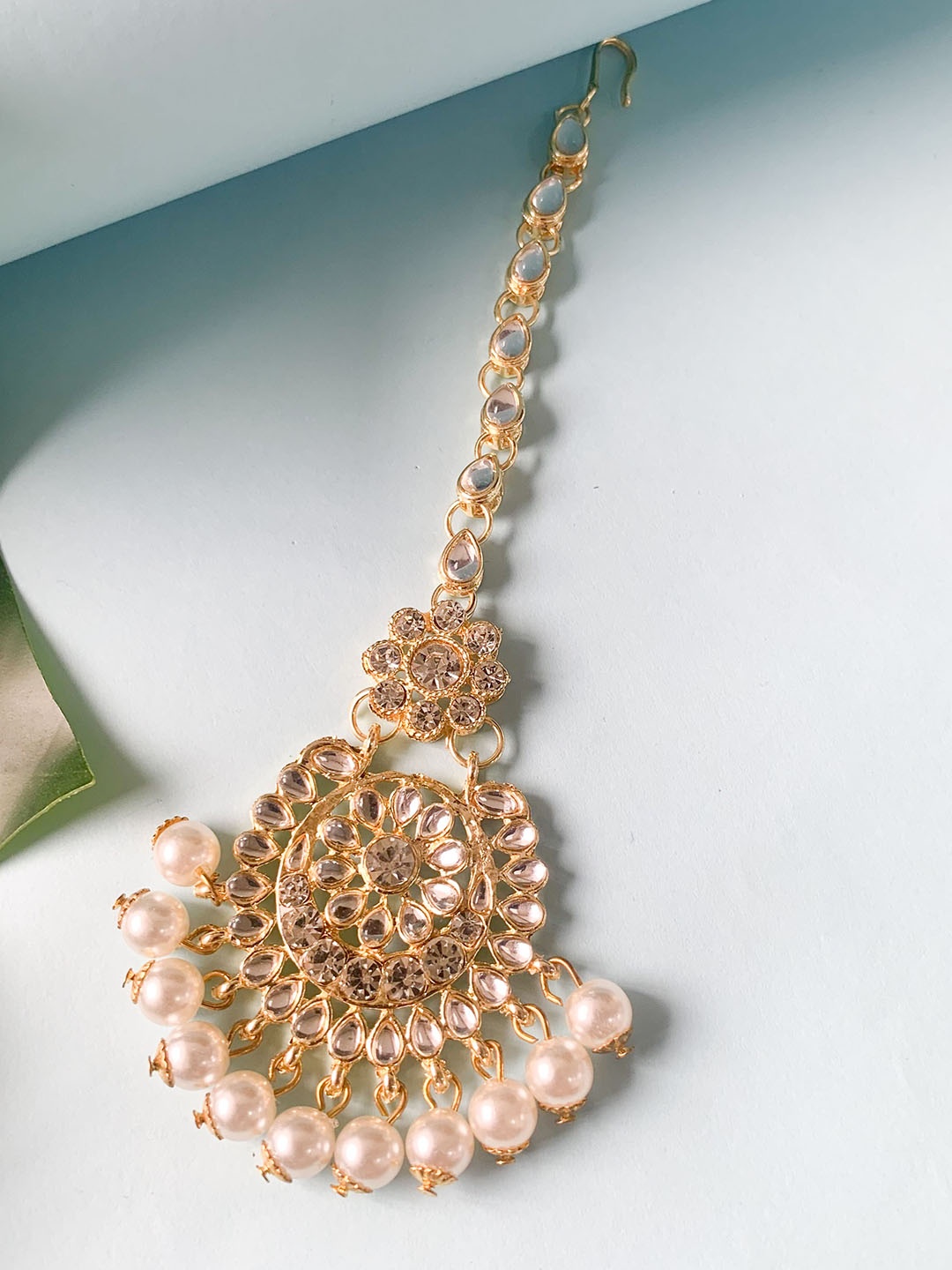 

I Jewels Gold Plated Kundan & Pearl Studded Maang Tikka