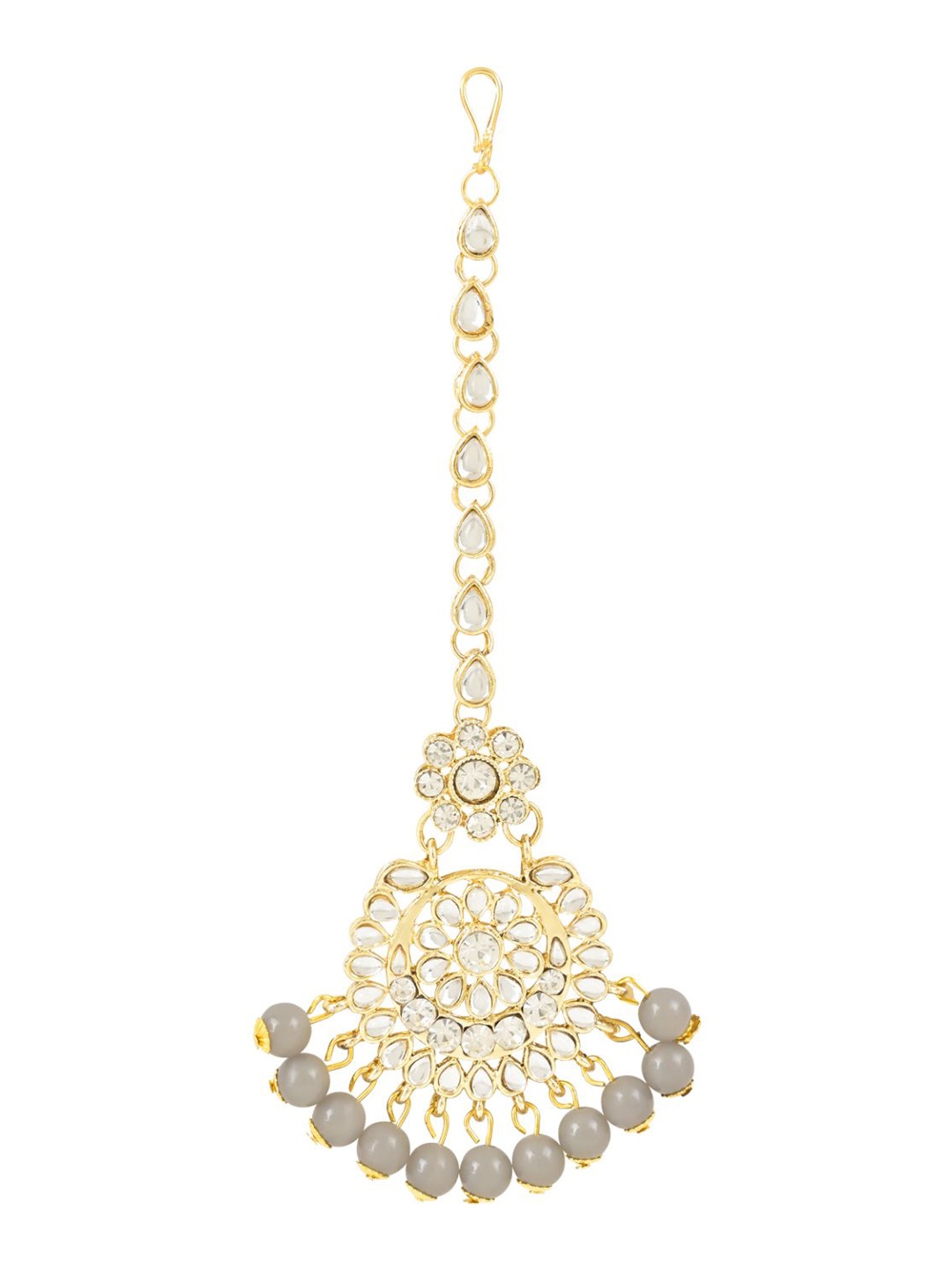 

I Jewels Gold-Plated Kundan-Studded & Beaded Maang Tikka