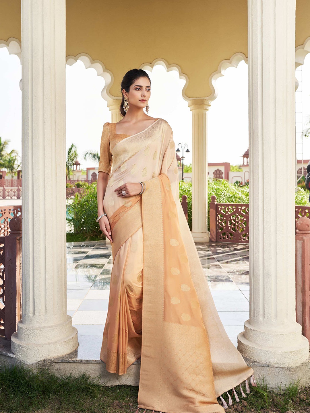 

Vardha Ethnic Motif Woven Design Zari Saree, Beige