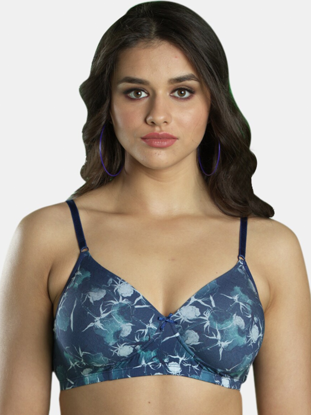 

Dazzle Floral Medium Coverage Lightly Padded All Day Comfort Seamless T-Shirt Bra, Navy blue