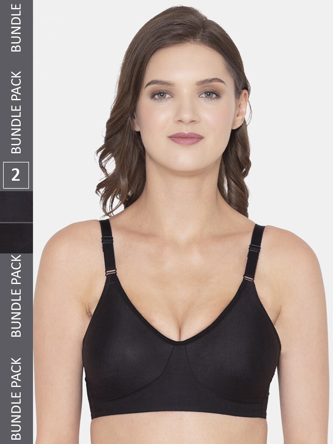 

Souminie Pack Of 2 Full Coverage Seamless All Day Comfort Classic-Fit Cotton Everyday Bra, Black
