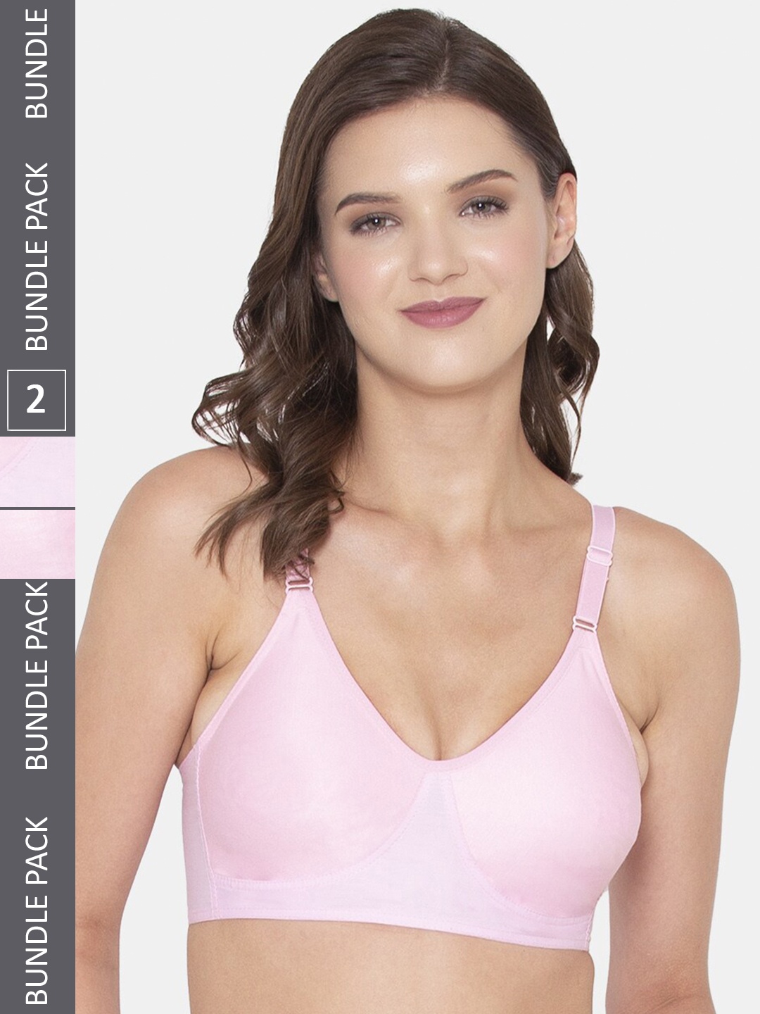 

Souminie Pack Of 2 Full Coverage Seamless All Day Comfort Non-Padded Everyday Bras, Pink