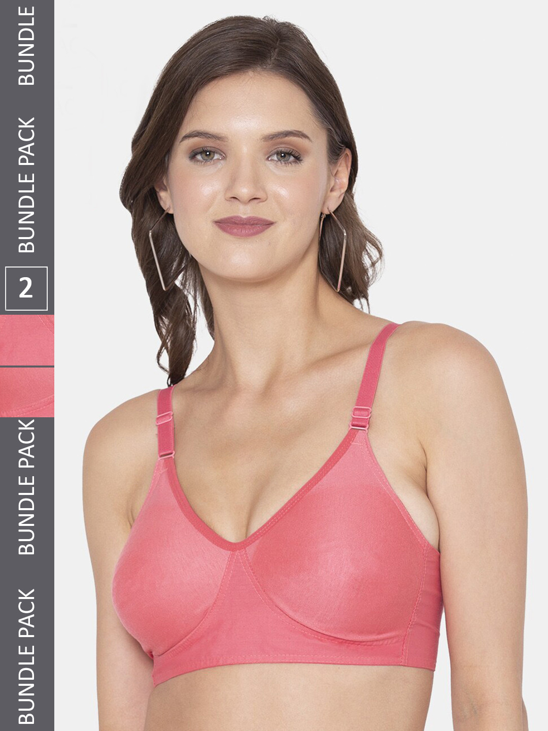 

Souminie Pack Of 2 Full Coverage Non-Padded All Day Comfort Cotton Everyday Bra, Rose
