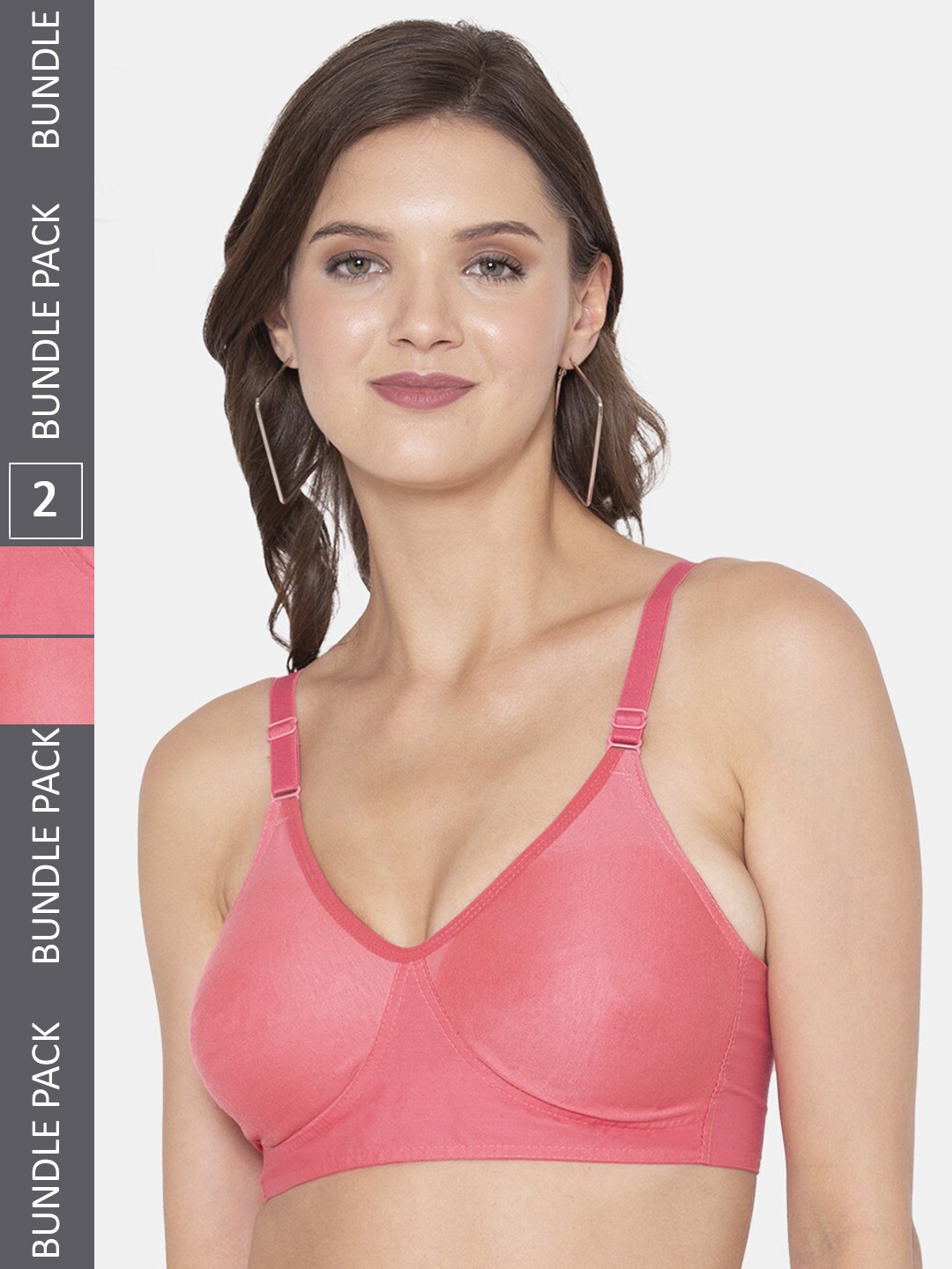 

Souminie Pack Of 2 Full Coverage Seamless All Day Comfort Non-Padded Everyday Bras, Coral