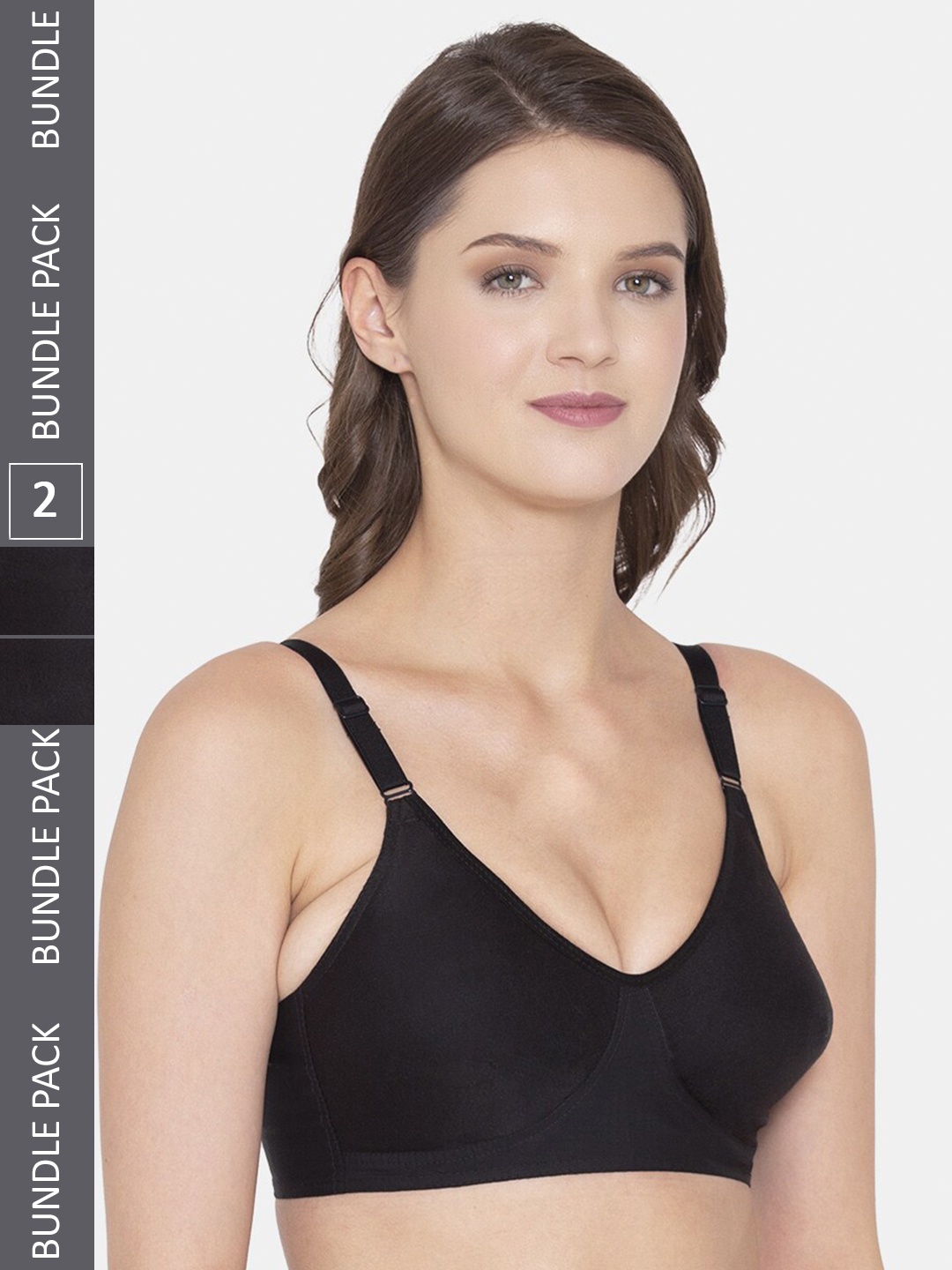 

Souminie Pack Of 2 Full Coverage Seamless All Day Comfort Non-Padded Everyday Bras, Black
