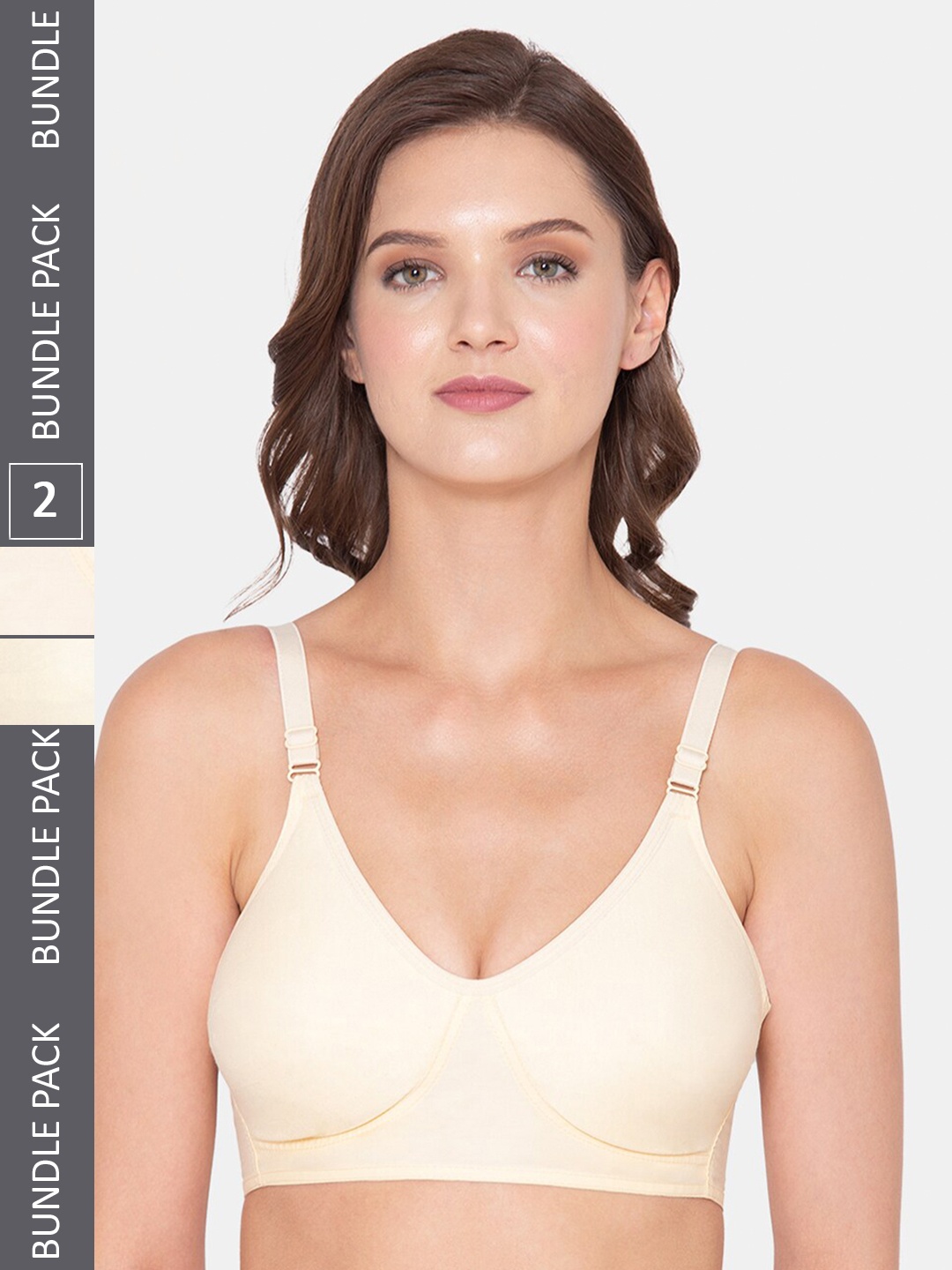 

Souminie Pack Of 2 Full Coverage Seamless All Day Comfort Non-Padded Everyday Bras, Cream