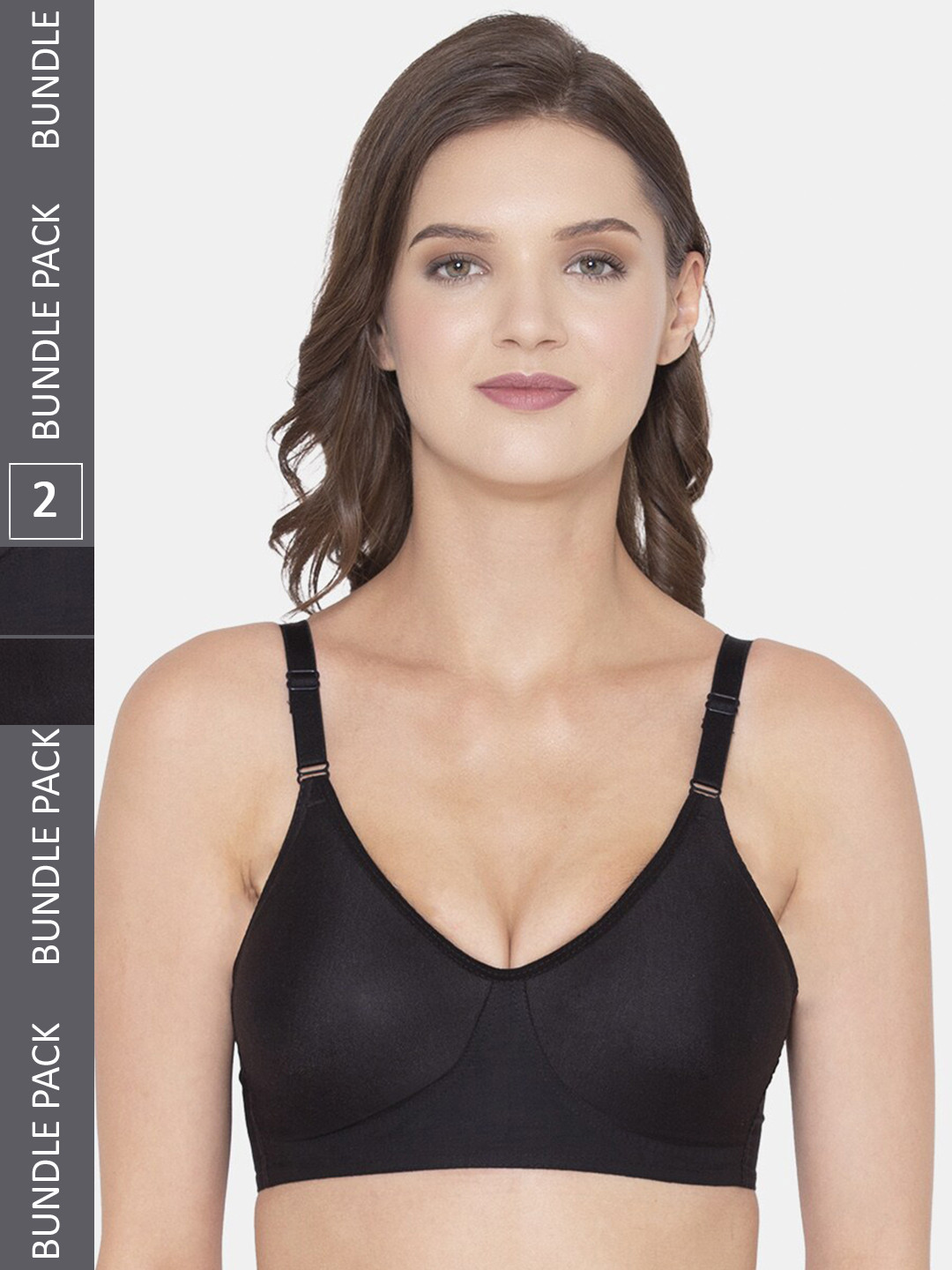 

Souminie Pack Of 2 Full Coverage Non-Padded All Day Comfort Cotton Everyday Bra, Black