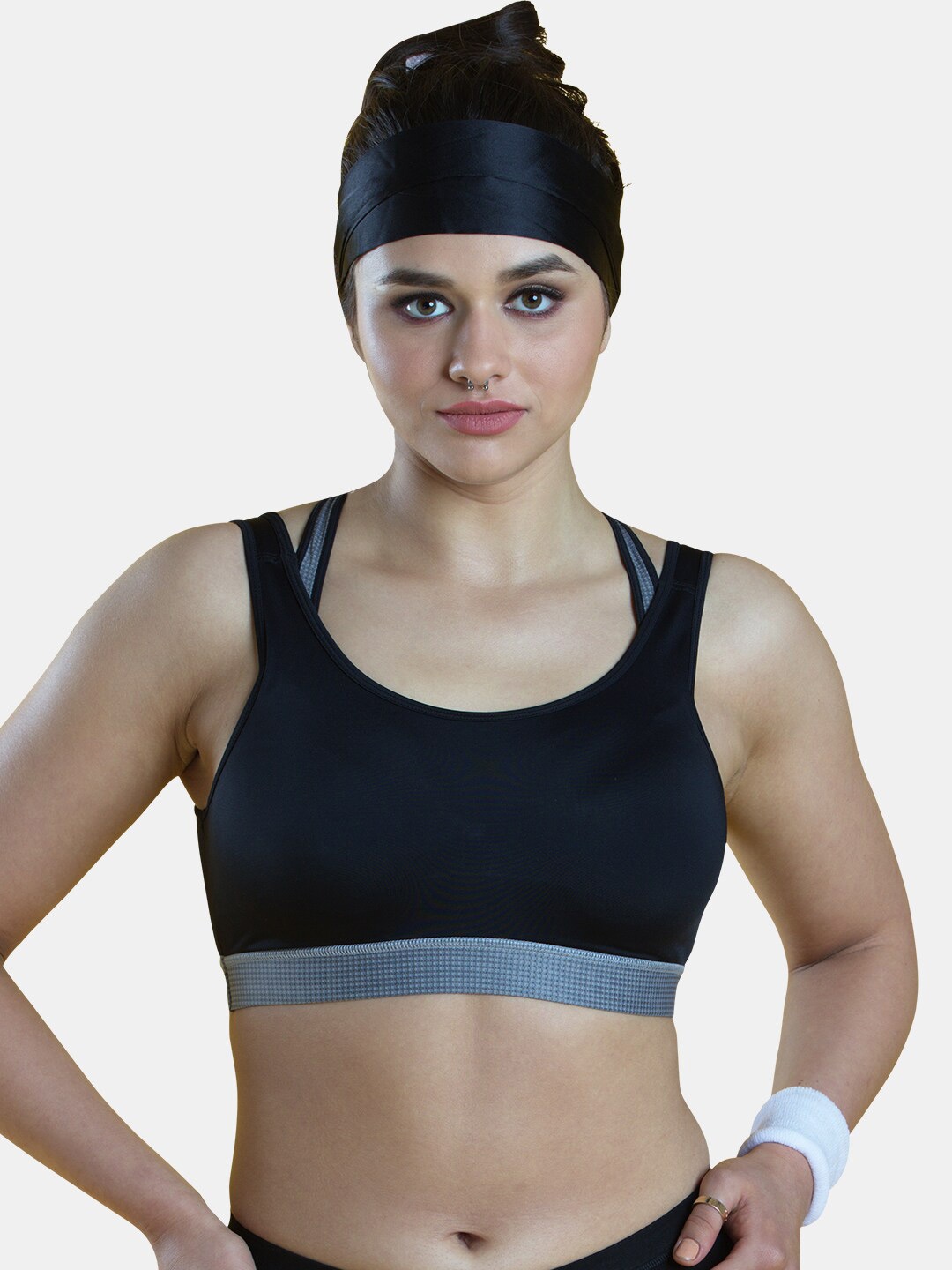 

Dazzle Full Coverage Lightly Padded All Day Comfort Racerback Seamless Sports Bra, Grey