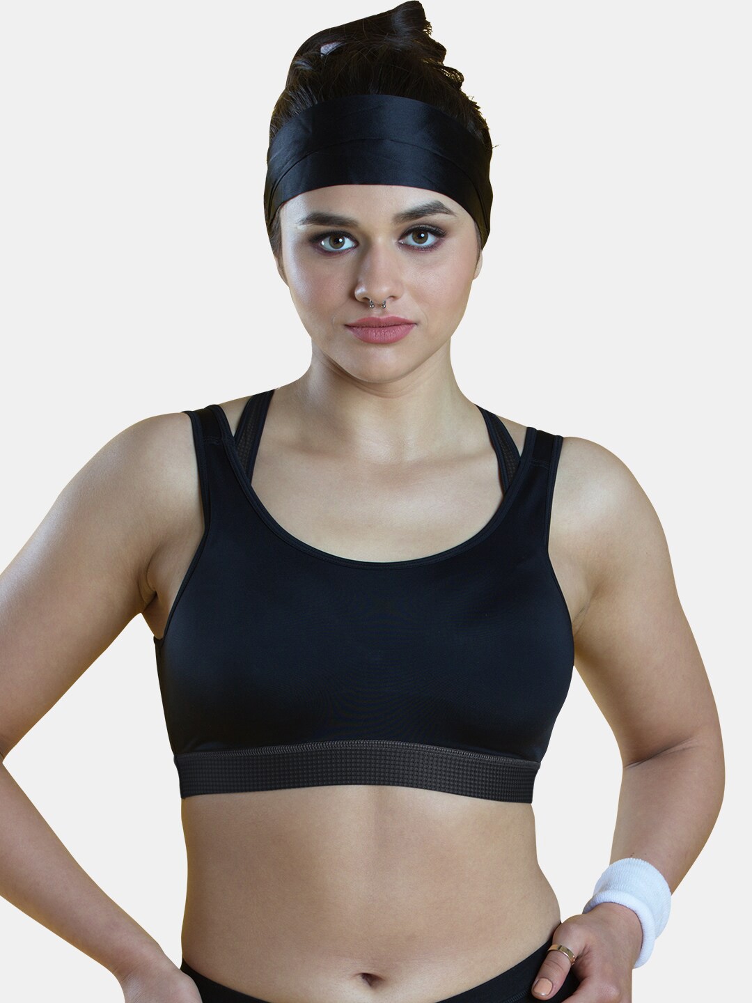 

Dazzle Full Coverage Lightly Padded All Day Comfort Racerback Seamless Sports Bra, Black
