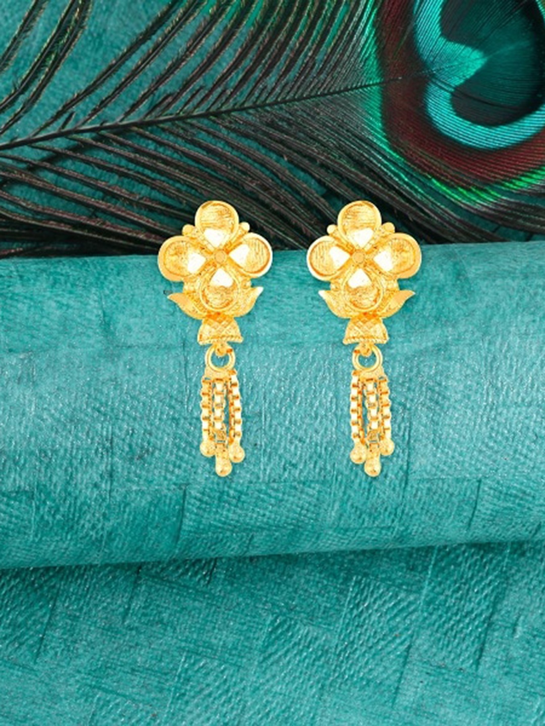 

Vighnaharta Gold-Plated Flower Shaped Drop Earrings