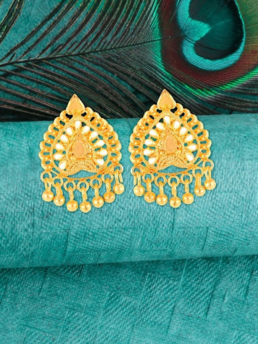 

Vighnaharta Gold-Plated Leaf Shaped Studs Earrings