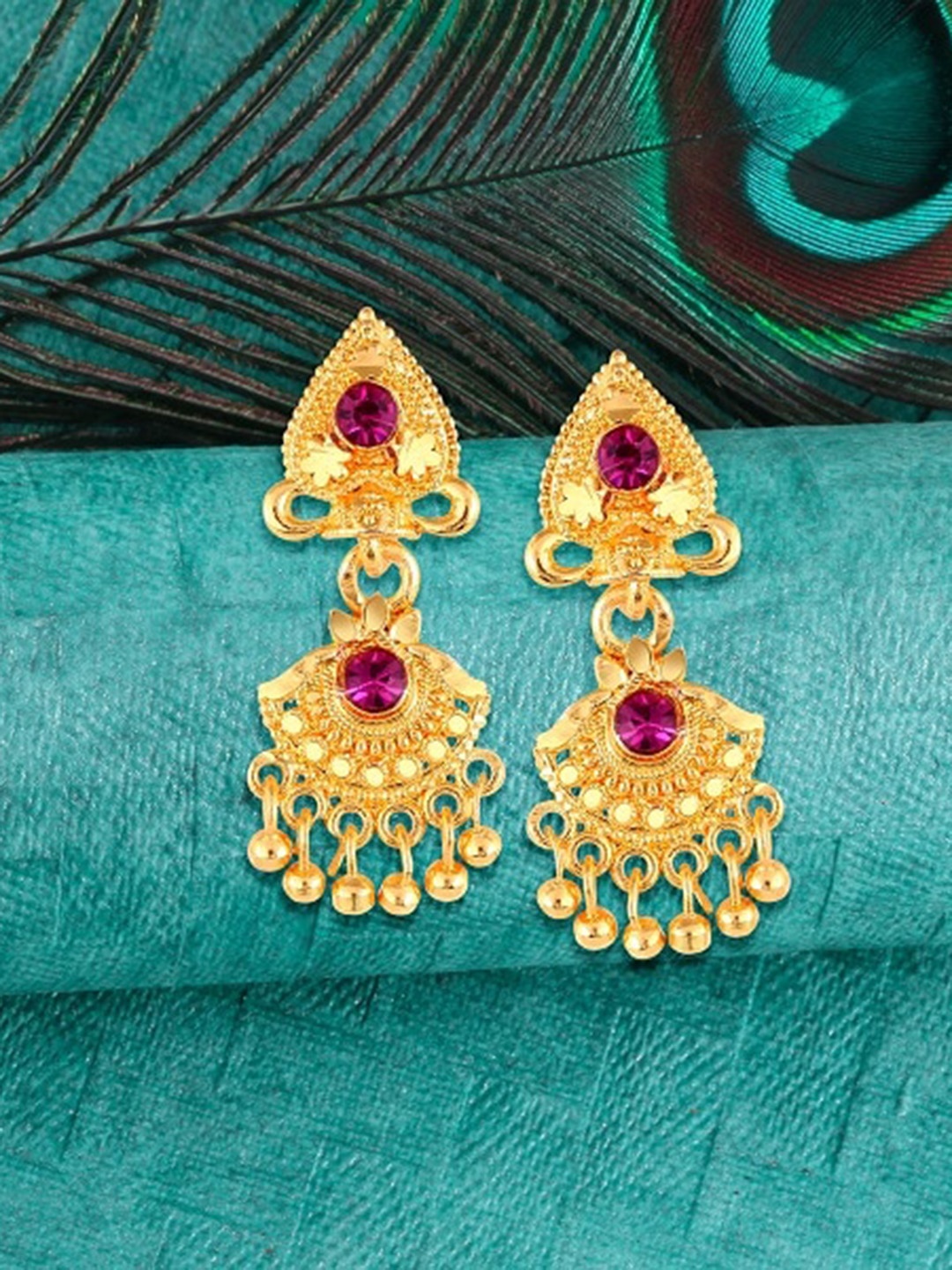

Vighnaharta Gold-Plated CZ Studded Drop Earrings