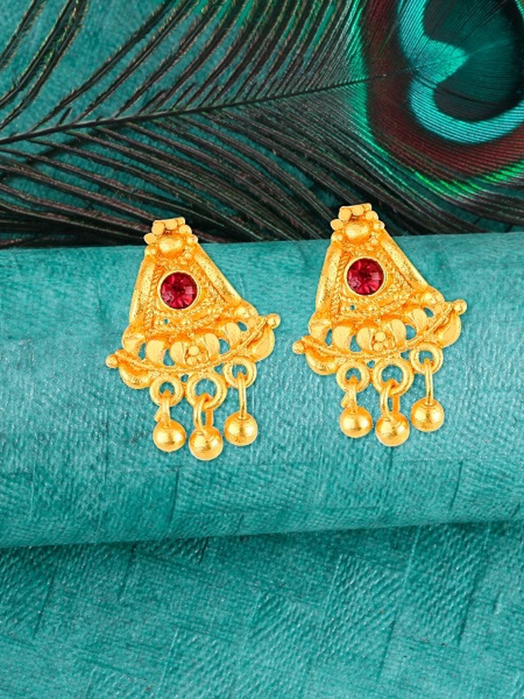 

Vighnaharta Gold-Plated CZ Studded Drop Earrings