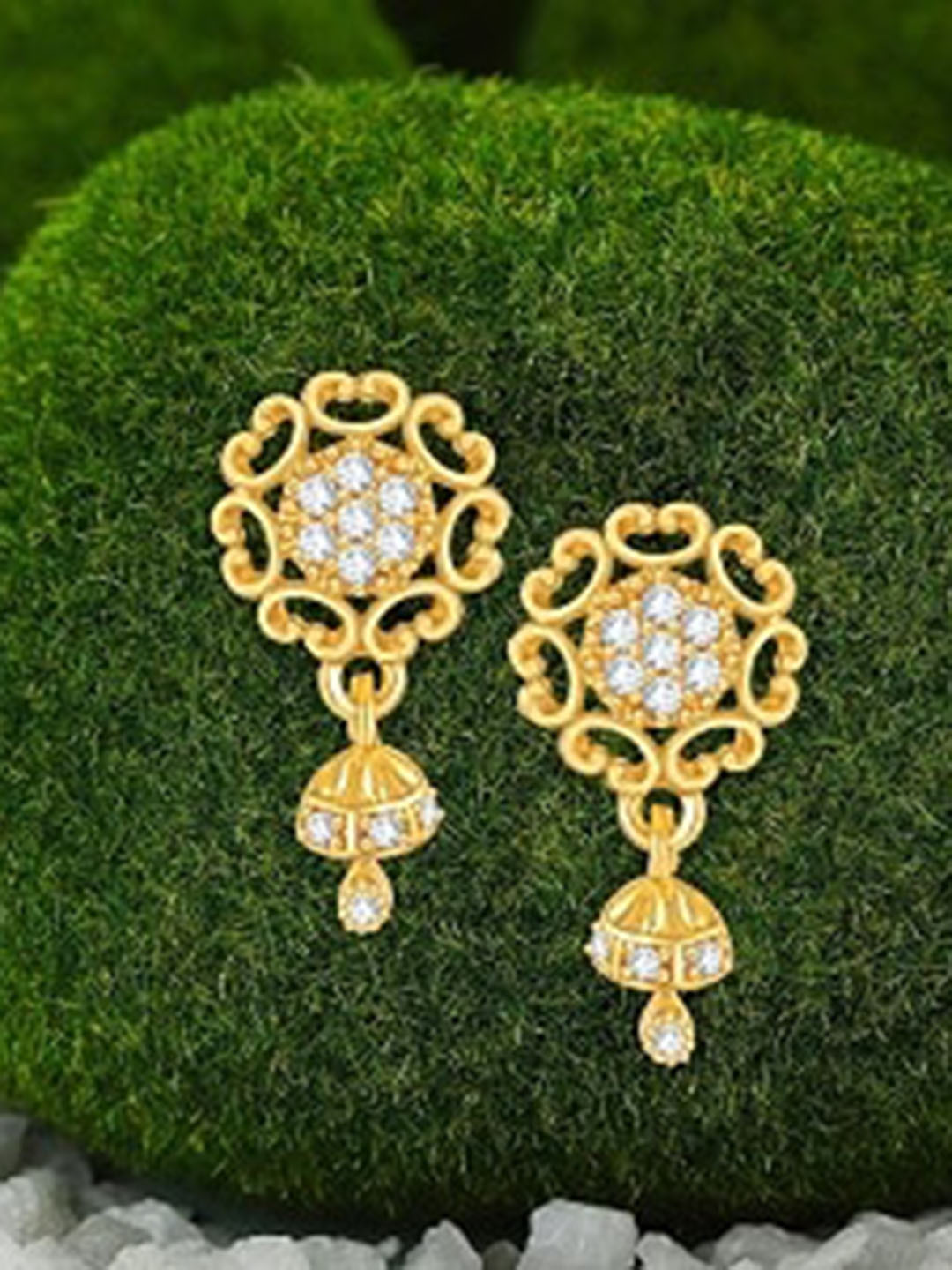 

Vighnaharta Gold-Plated CZ-Studded Drop Earrings