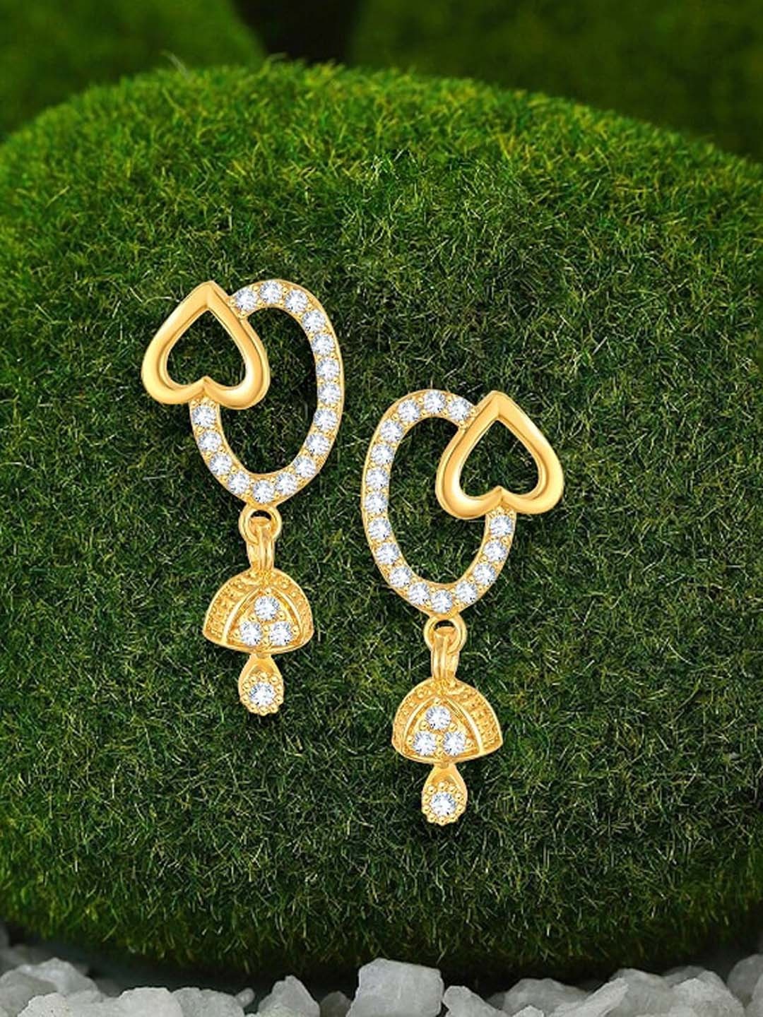 Vighnaharta Gold-Plated CZ Studded Oval Shaped Drop Earrings