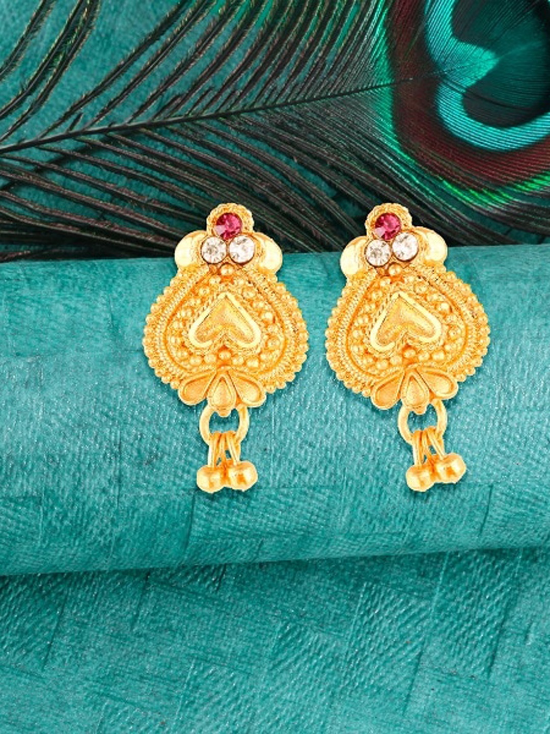 

Vighnaharta Gold-Plated Leaf Shaped Drop Earrings