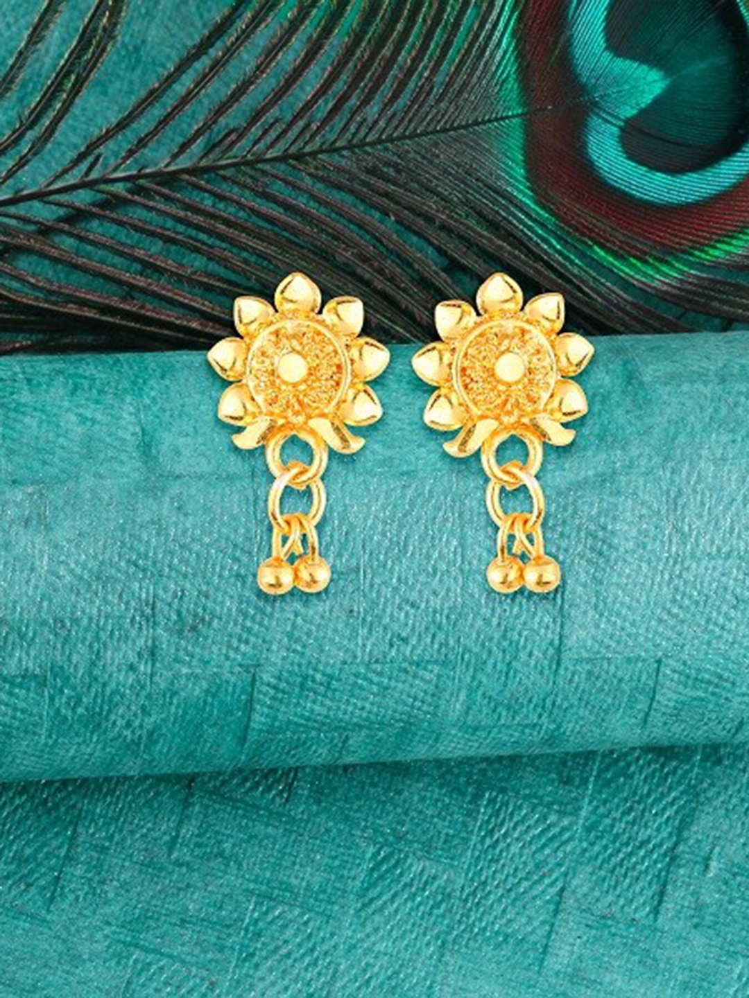 Vighnaharta Gold-Plated Leaf Shaped Drop Earrings