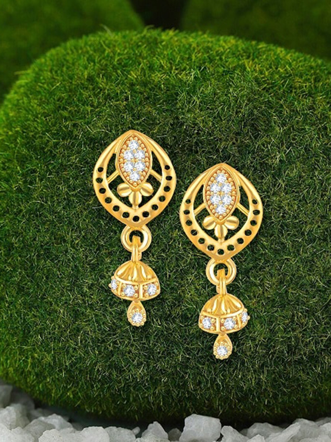 

Vighnaharta Gold-Plated Leaf Shaped Drop Earrings