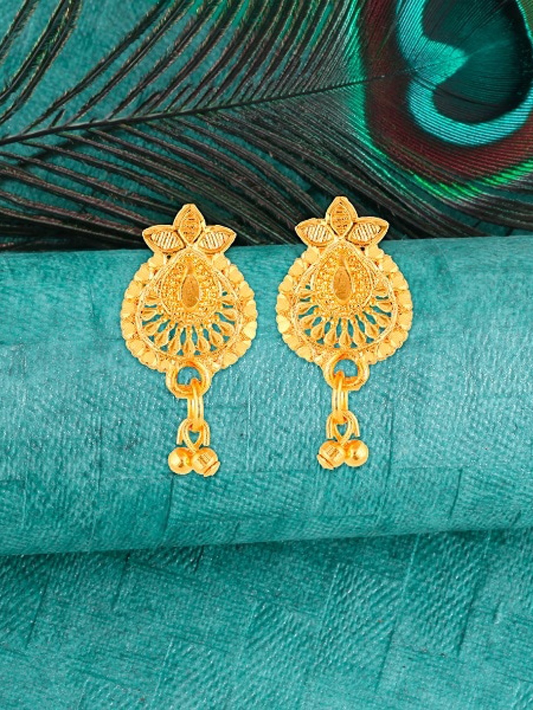 

Vighnaharta Gold-Plated Circular Shaped Drop Earrings