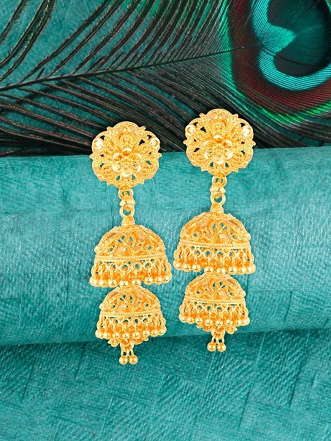 Vighnaharta Gold-Plated Dome Shaped Jhumkas