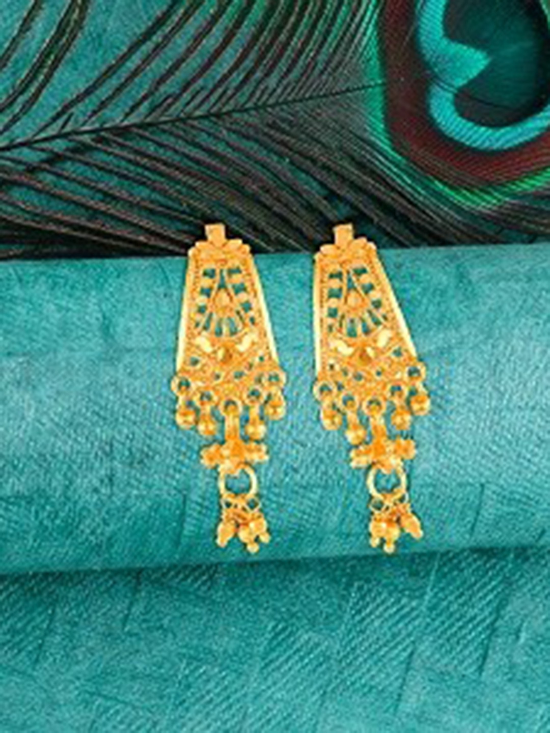 

Vighnaharta Gold-Plated Leaf Shaped Drop Earrings