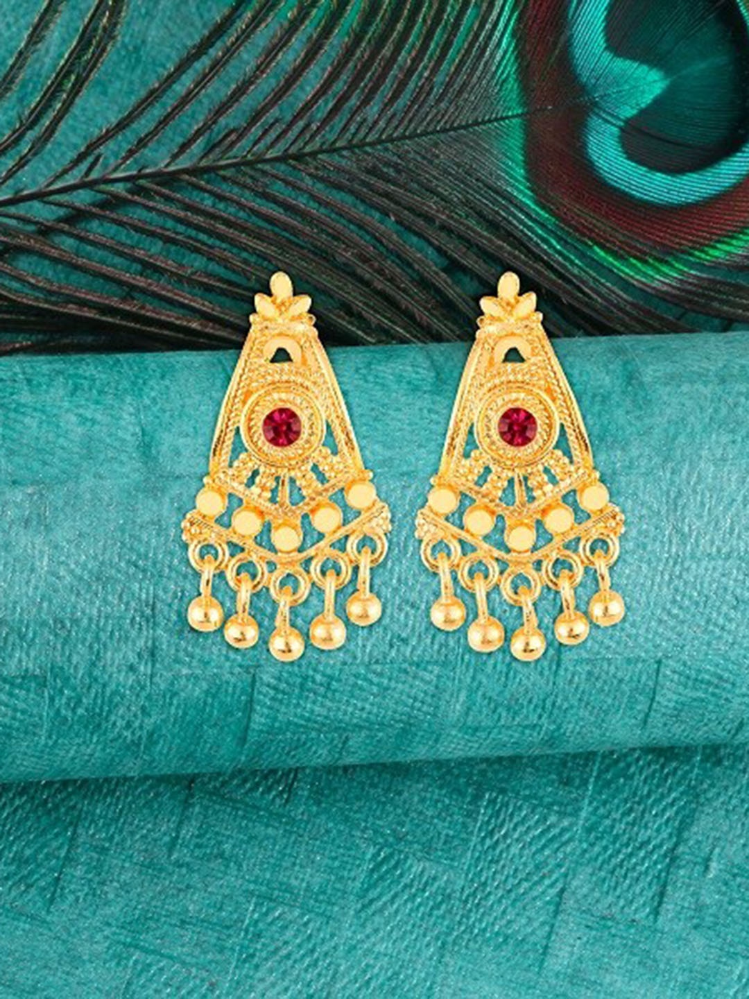 

Vighnaharta Gold-Plated CZ Studded Drop Earrings