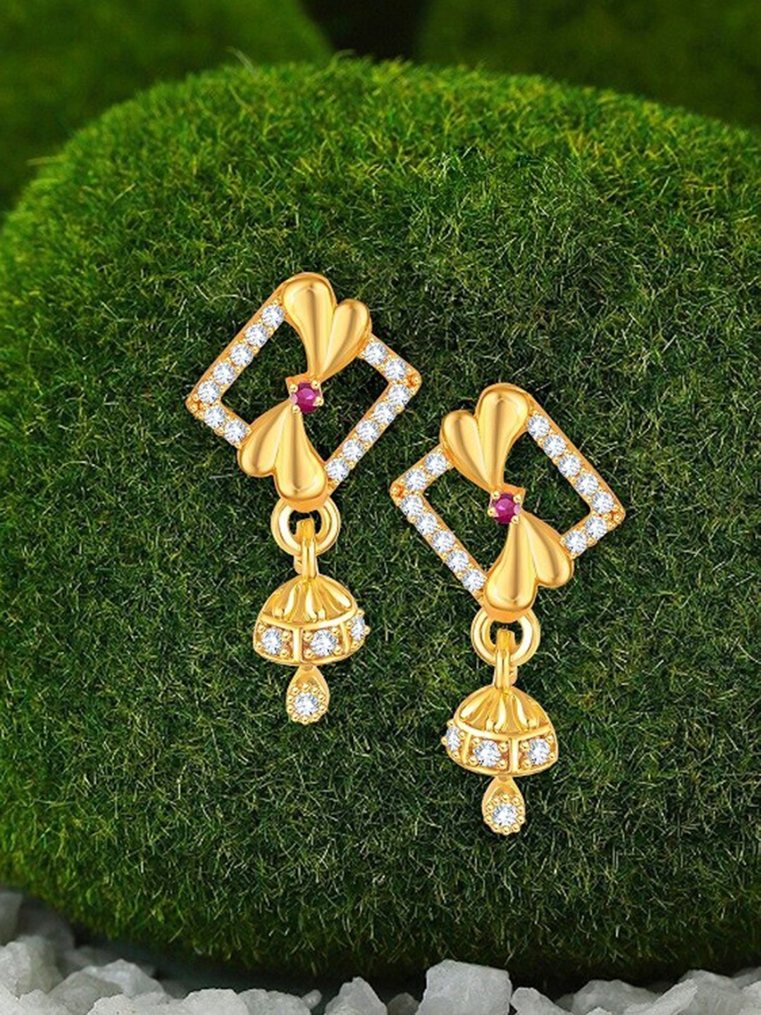 

Vighnaharta Gold-Plated Cubic Zirconia Studed Leaf Shaped Jumkha