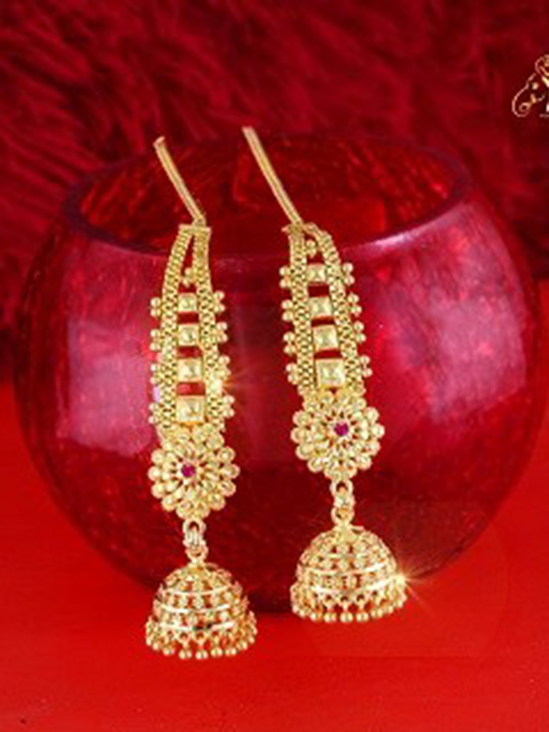 

Vighnaharta Gold-Toned Leaf Shaped Jhumkas Earrings