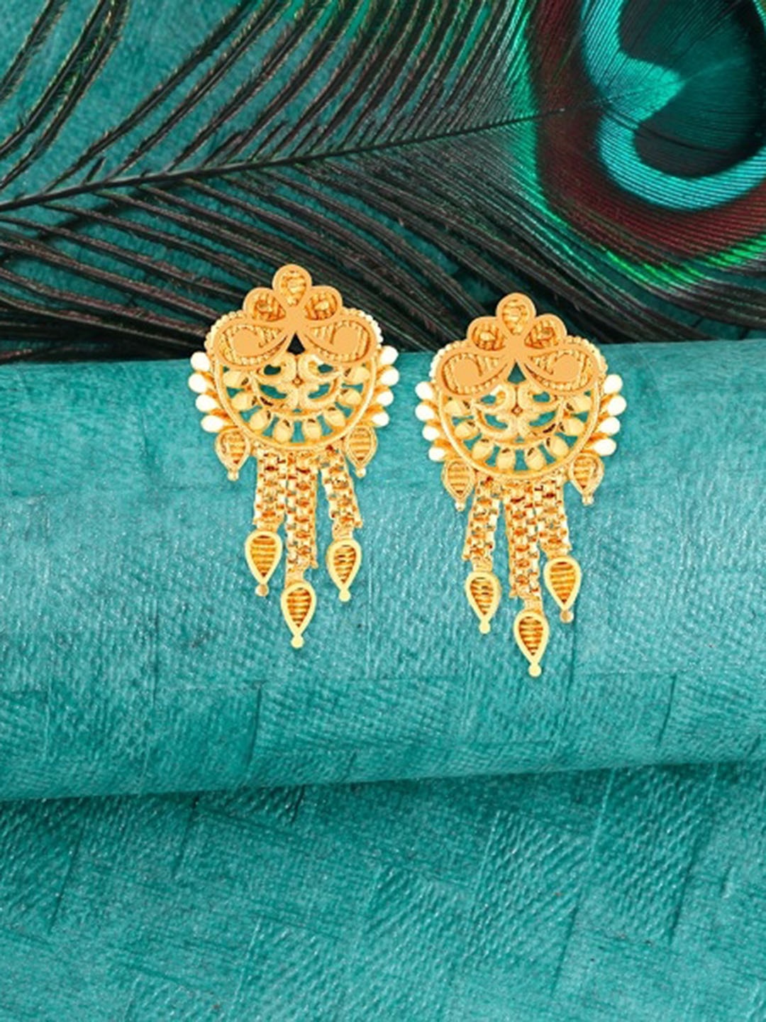 

Vighnaharta Gold-Plated Leaf Shaped Studs Earrings