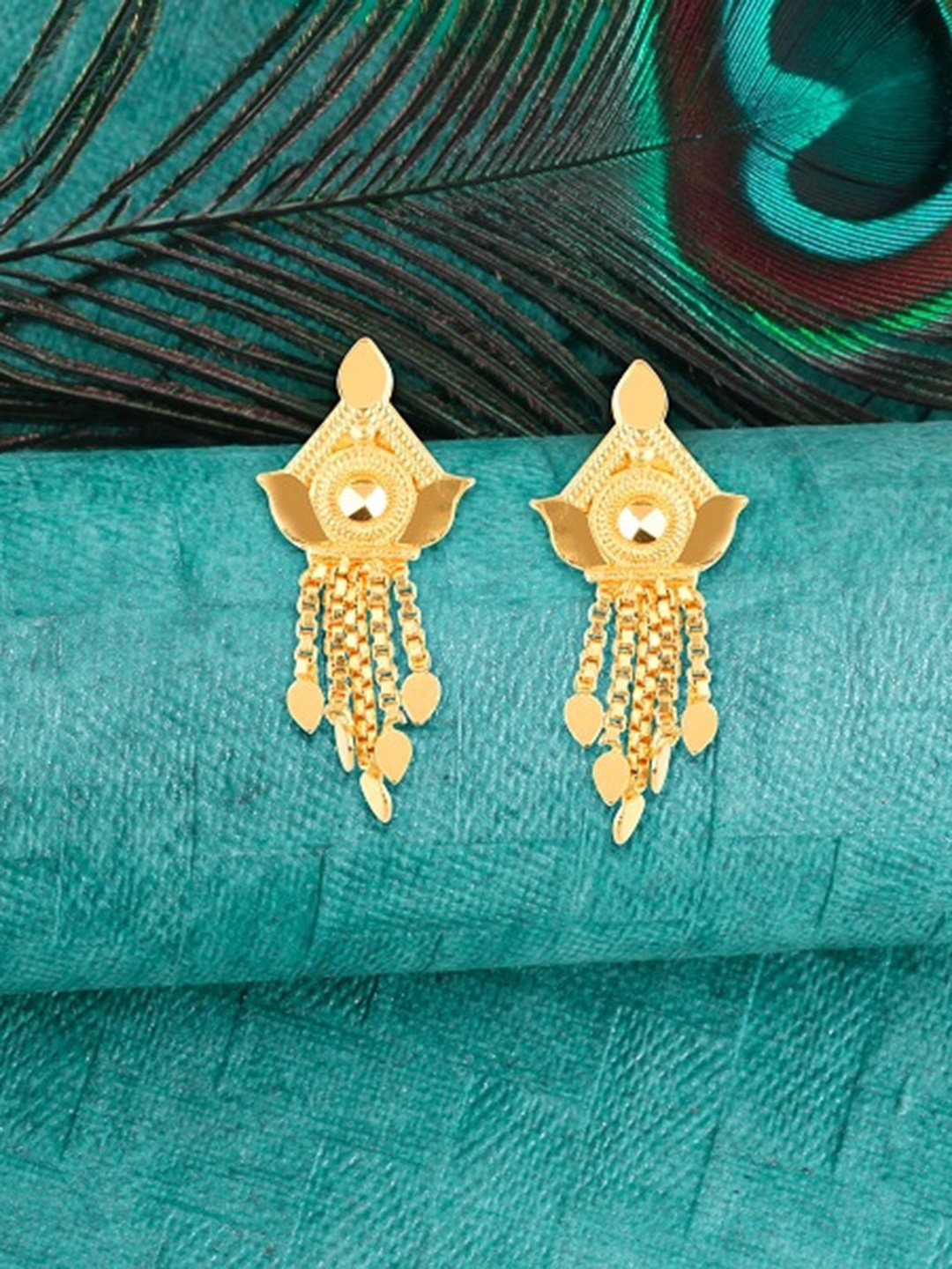 

Vighnaharta Gold-Toned Leaf Shaped Drop Earrings